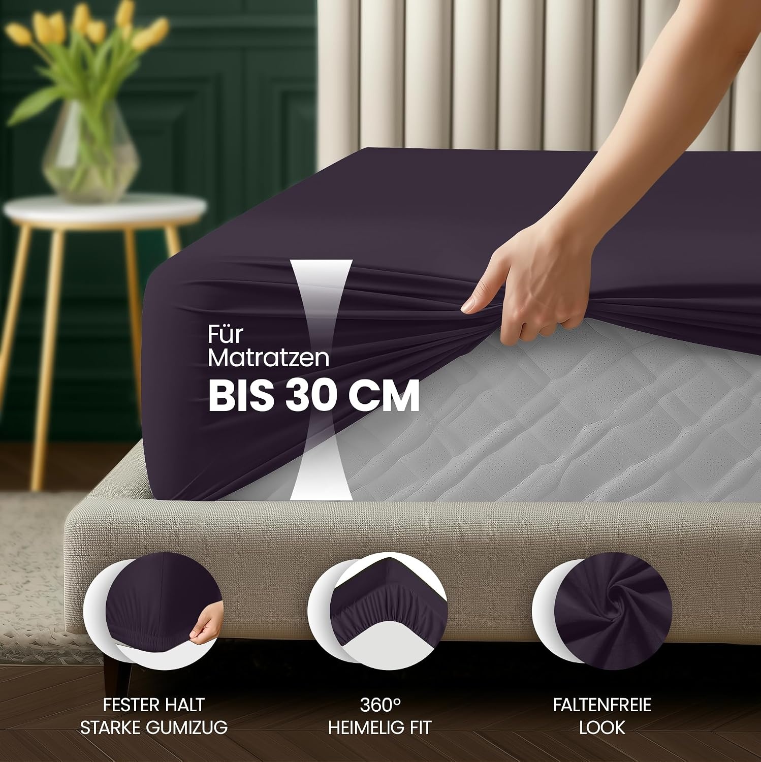 image:imageUtopia Bedding Spannbettlaken 90x200cm Bis 30 cm BeigeLila