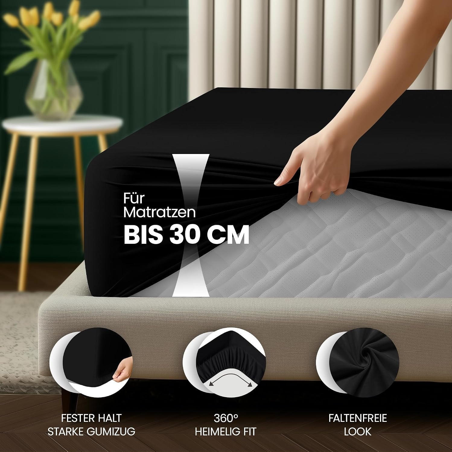 image:imageUtopia Bedding Spannbettlaken 90x200cm Bis 30 cm BeigeSchwarz
