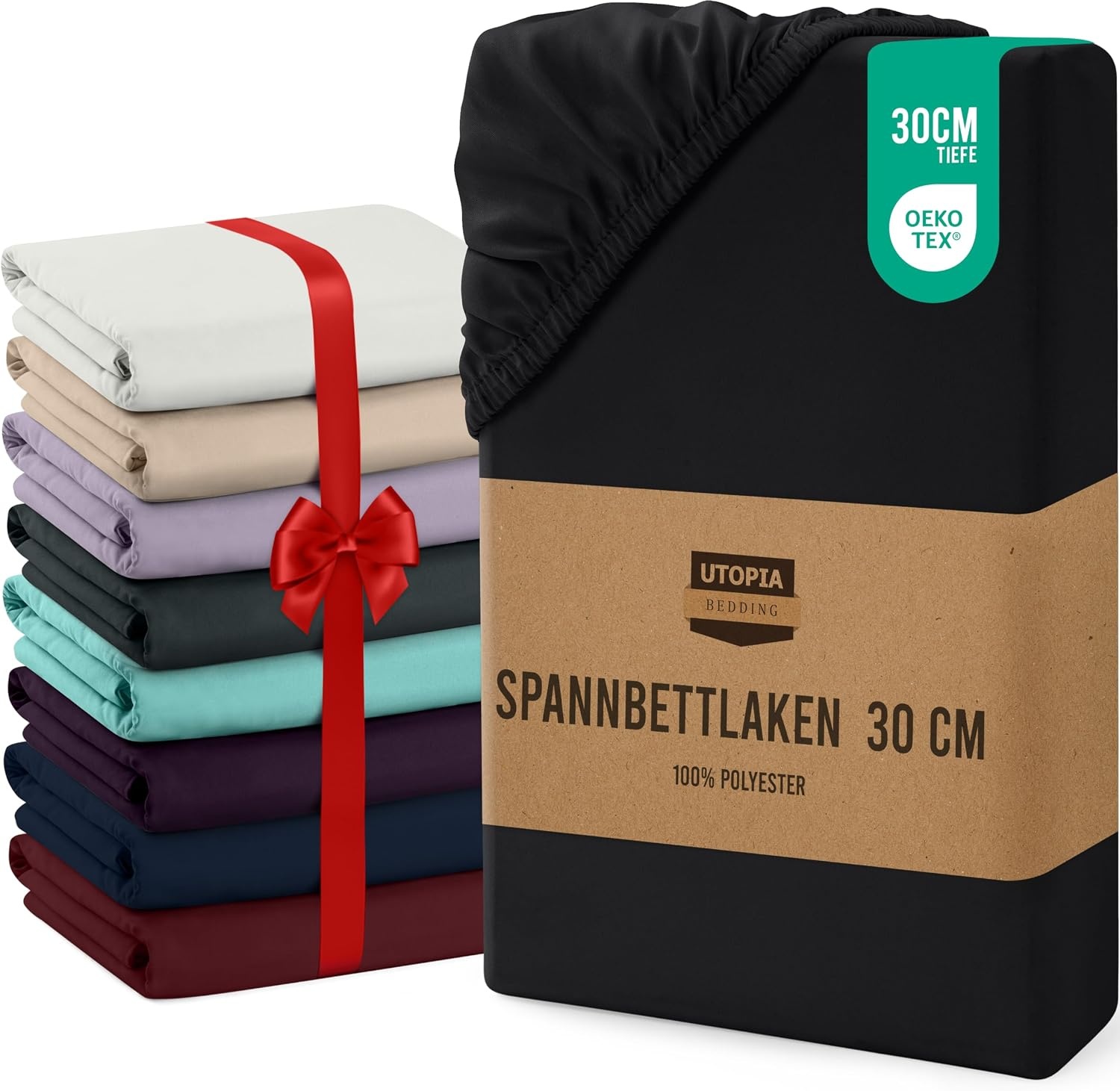 image:imageUtopia Bedding Spannbettlaken 90x200cm Bis 30 cm BeigeSchwarz