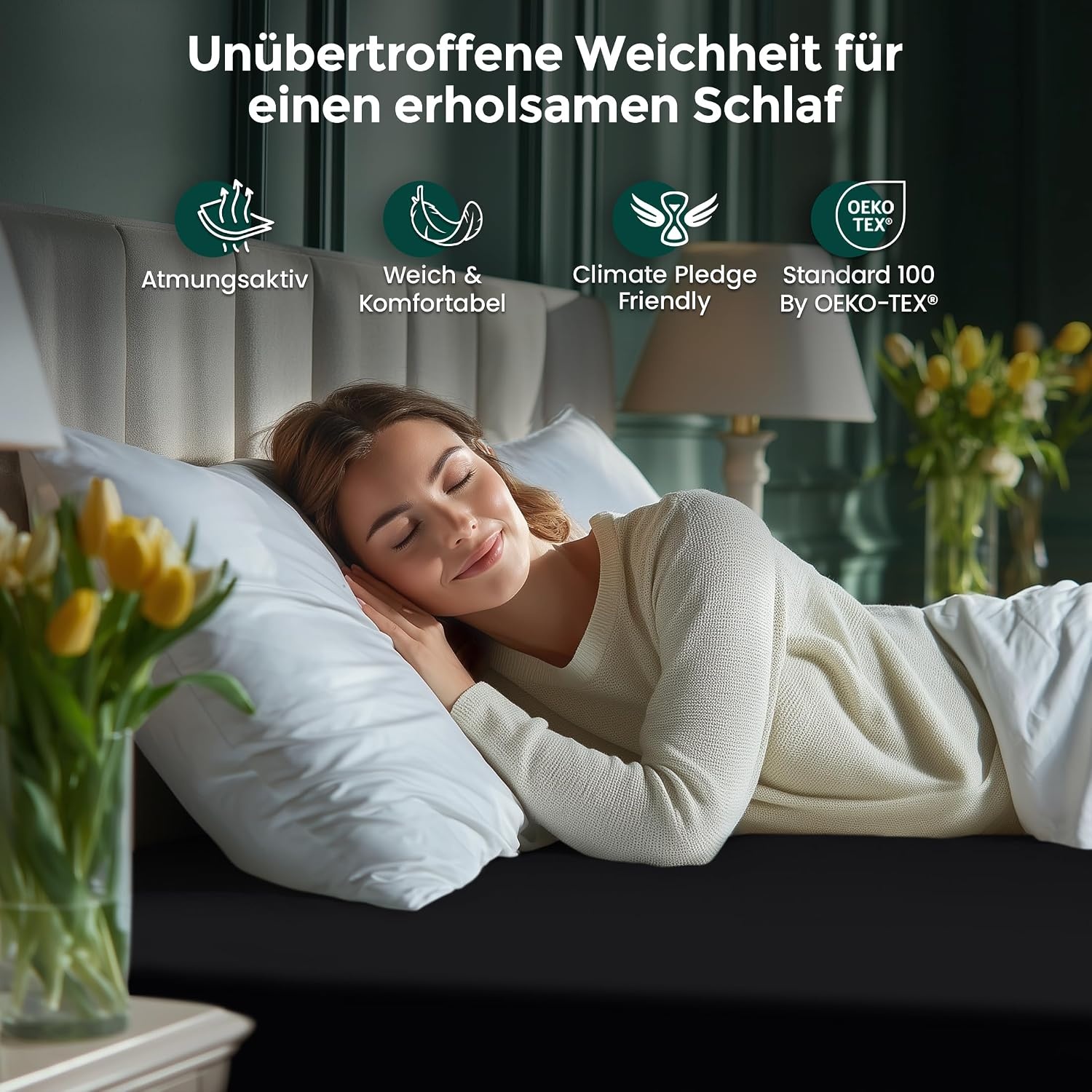 image:imageUtopia Bedding Spannbettlaken 90x200cm Bis 30 cm BeigeSchwarz