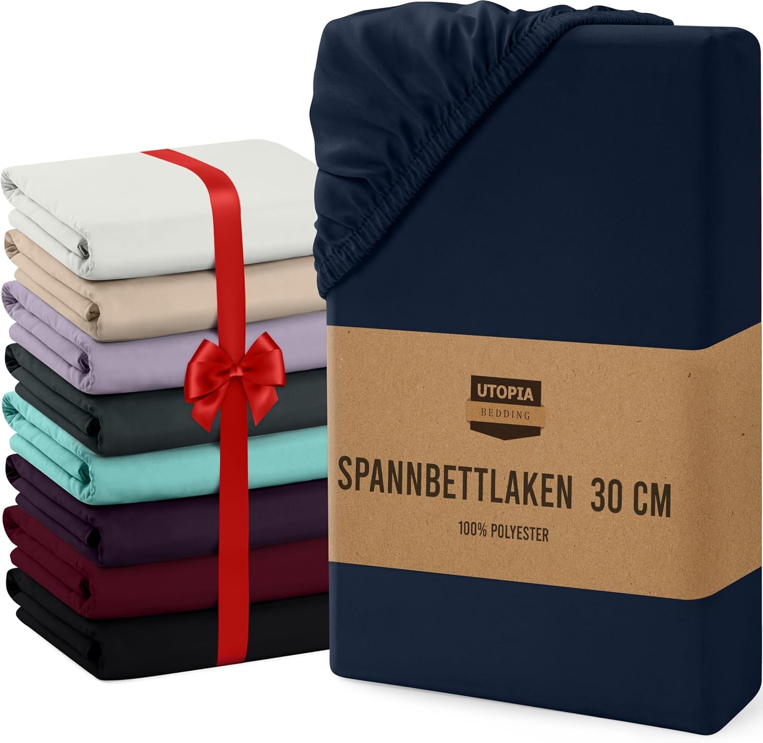 image:imageUtopia Bedding Spannbettlaken 90x200cm Bis 30 cm SchwarzMarineblau