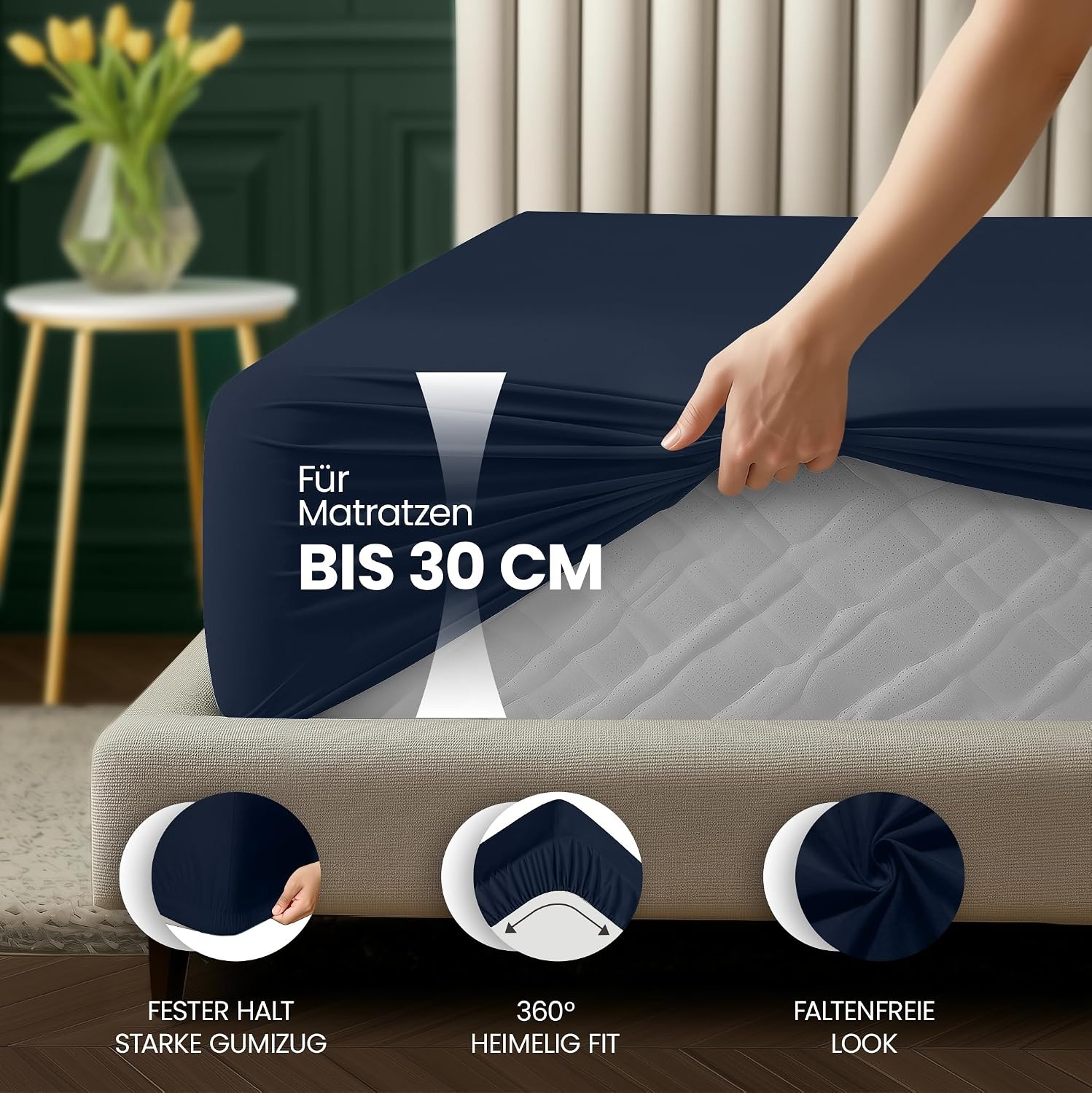 image:imageUtopia Bedding Spannbettlaken 90x200cm Bis 30 cm SchwarzMarineblau