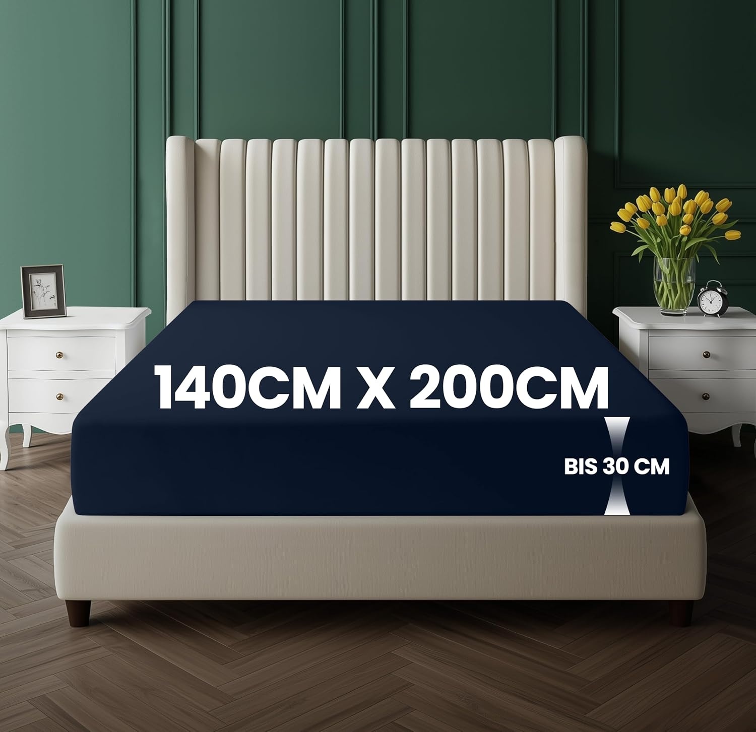 image:imageUtopia Bedding Spannbettlaken 90x200cm Bis 30 cm SchwarzMarineblau