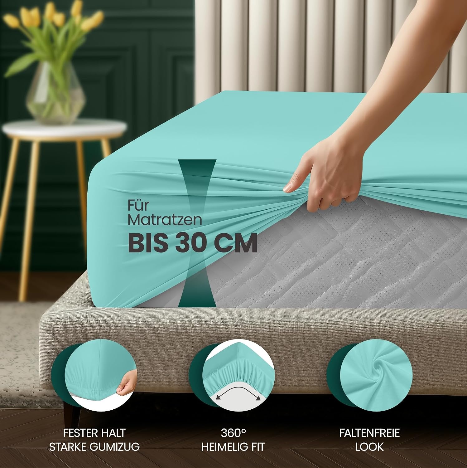 image:imageUtopia Bedding Spannbettlaken 90x200cm Bis 30 cm SchwarzSpa Blau
