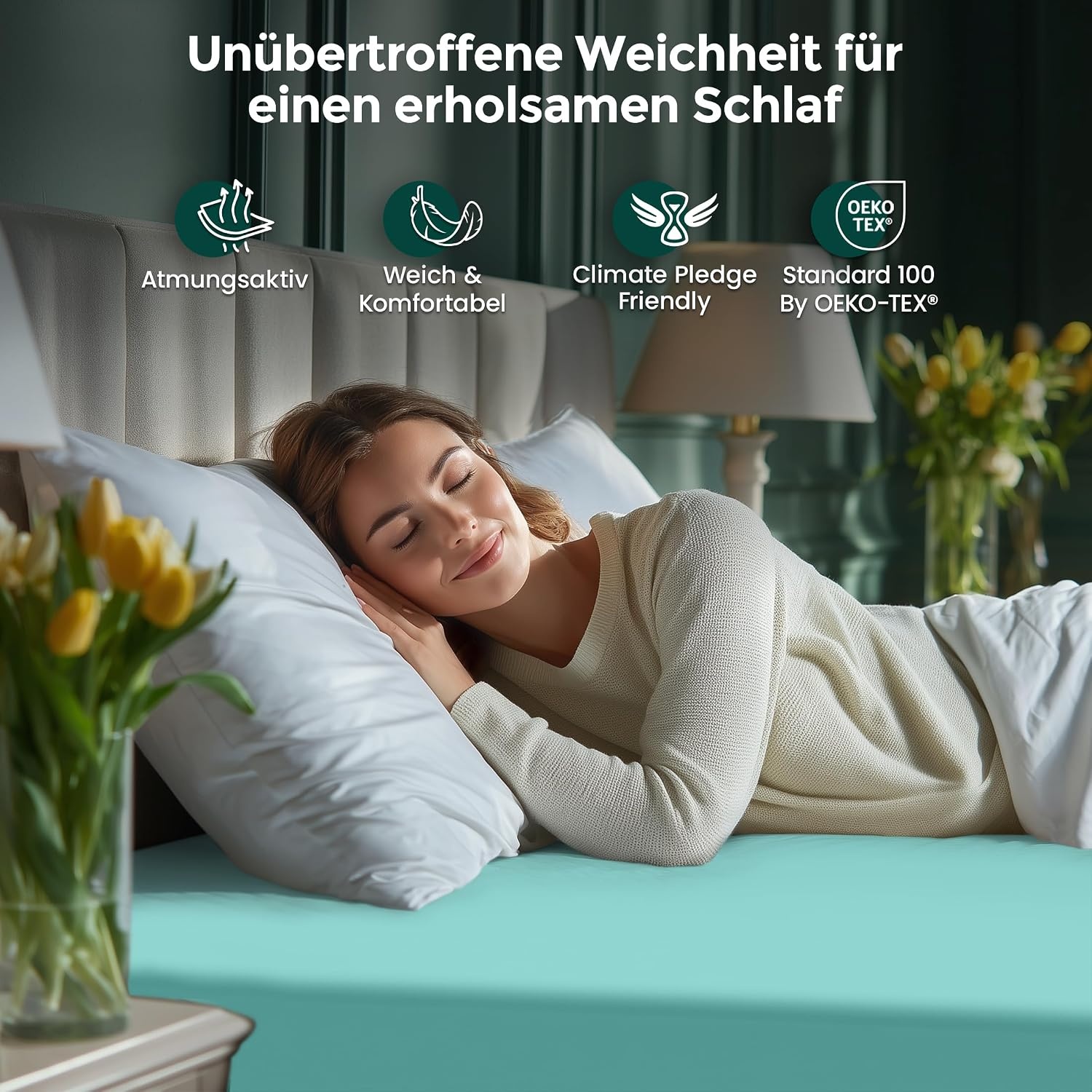 image:imageUtopia Bedding Spannbettlaken 90x200cm Bis 30 cm SchwarzSpa Blau