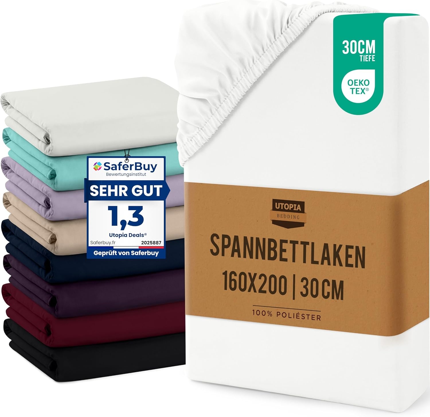 image:imageUtopia Bedding Spannbettlaken 90x200cm Bis 30 cm SchwarzWei