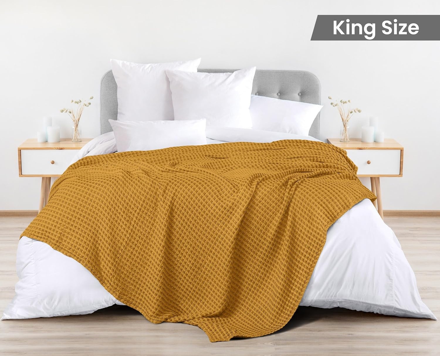 image:imageUtopia Bedding 100 Baumwolle Waffeldecke Kuschedecke 300 GSM Anthrazitgrau 274 x 228 cm weiche leichte atmungsaktive tagesdecke Sofa amp Couch berwurf fr alle JahreszeitenSenf