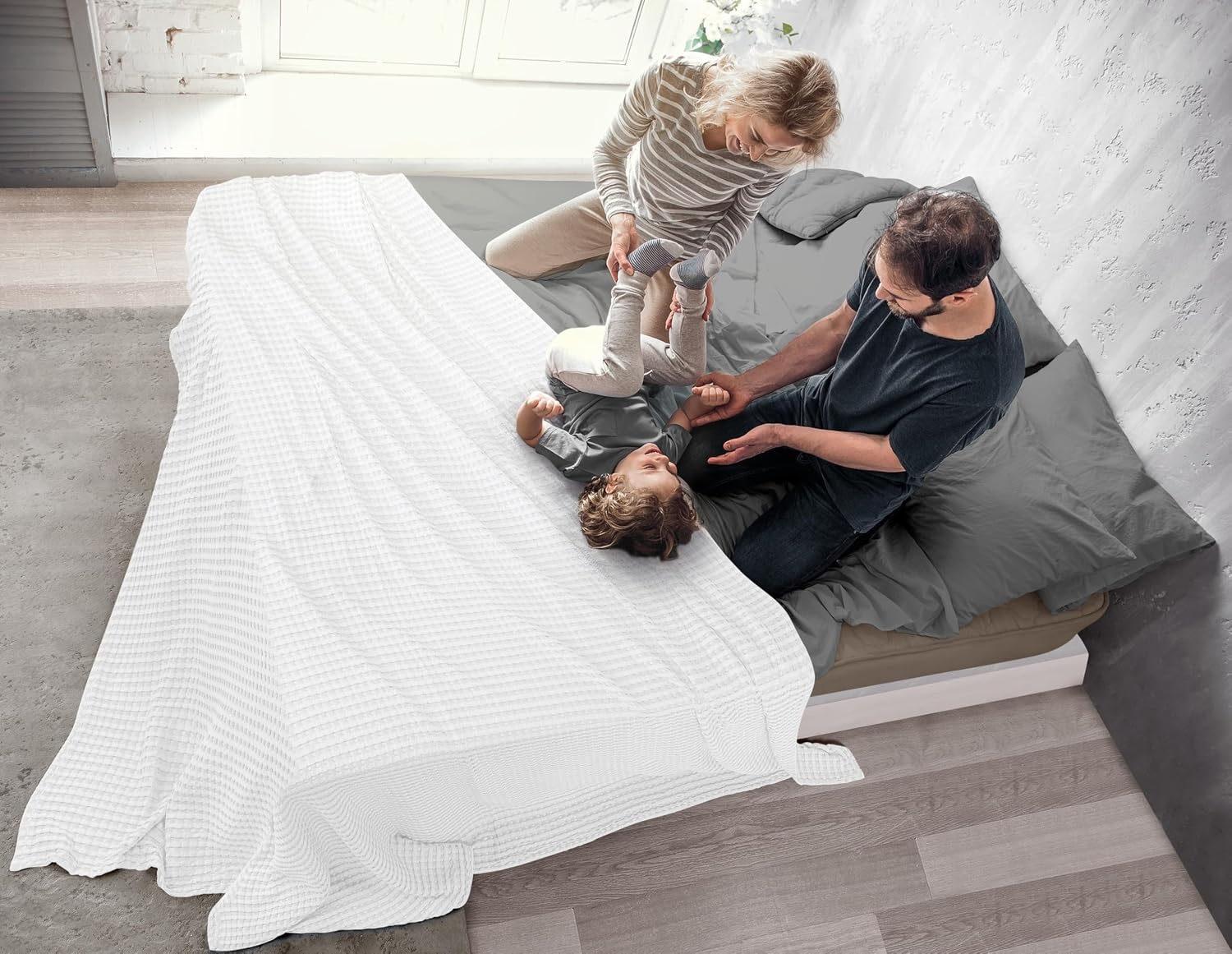 image:imageUtopia Bedding 100 Baumwolle Waffeldecke Kuschedecke 300 GSM Anthrazitgrau 274 x 228 cm weiche leichte atmungsaktive tagesdecke Sofa amp Couch berwurf fr alle JahreszeitenWei
