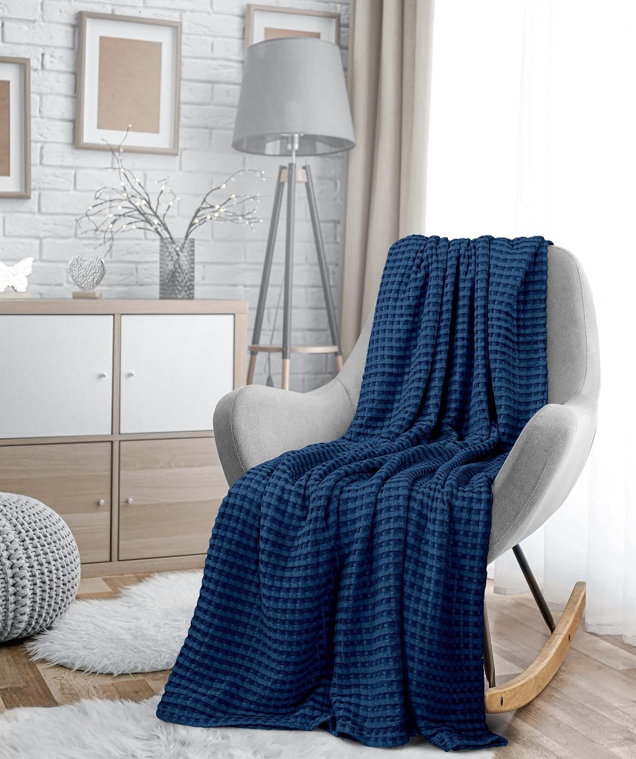 image:imageUtopia Bedding 100 Baumwolle Waffeldecke Kuschedecke 300 GSM Anthrazitgrau 274 x 228 cm weiche leichte atmungsaktive tagesdecke Sofa amp Couch berwurf fr alle JahreszeitenMarineblau
