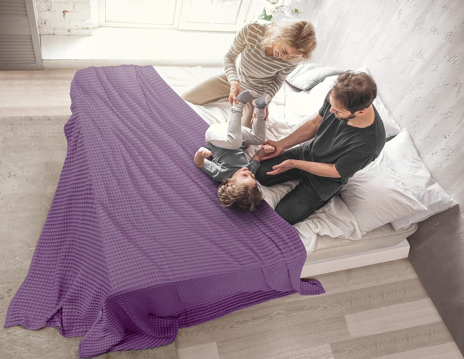 image:imageUtopia Bedding 100 Baumwolle Waffeldecke Kuschedecke 300 GSM Anthrazitgrau 274 x 228 cm weiche leichte atmungsaktive tagesdecke Sofa amp Couch berwurf fr alle JahreszeitenPflaume