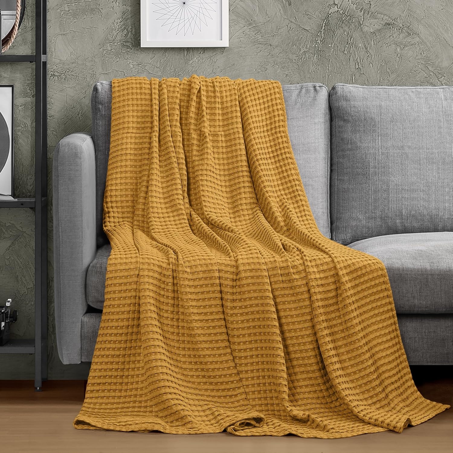 image:imageUtopia Bedding 100 Baumwolle Waffeldecke Kuschedecke 300 GSM Anthrazitgrau 274 x 228 cm weiche leichte atmungsaktive tagesdecke Sofa amp Couch berwurf fr alle JahreszeitenSenf
