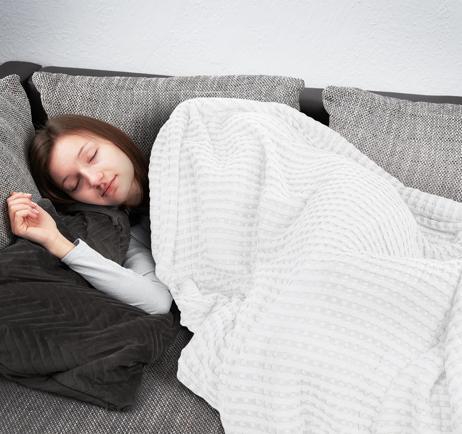 image:imageUtopia Bedding 100 Baumwolle Waffeldecke Kuschedecke 300 GSM Anthrazitgrau 274 x 228 cm weiche leichte atmungsaktive tagesdecke Sofa amp Couch berwurf fr alle JahreszeitenWei