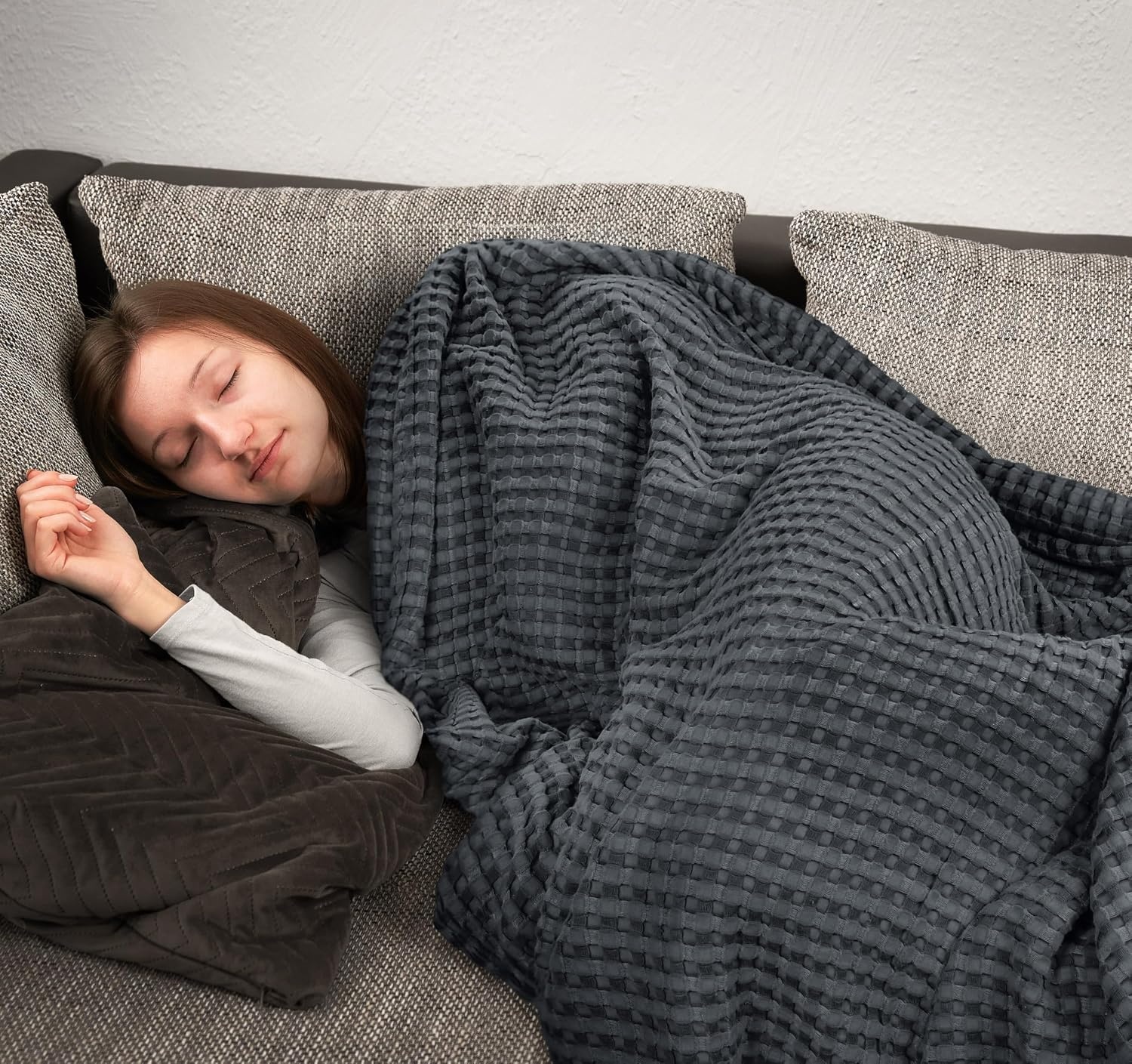 image:imageUtopia Bedding 100 Baumwolle Waffeldecke Kuschedecke 300 GSM Anthrazitgrau 274 x 228 cm weiche leichte atmungsaktive tagesdecke Sofa amp Couch berwurf fr alle JahreszeitenAnthrazitgrau