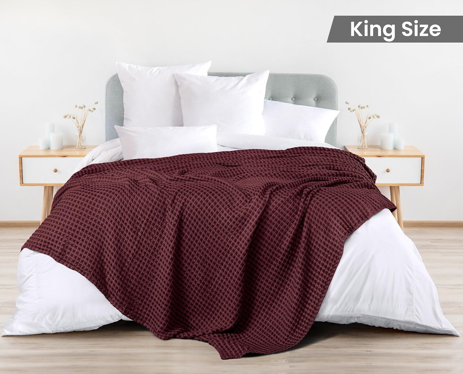 image:imageUtopia Bedding 100 Baumwolle Waffeldecke Kuschedecke 300 GSM Anthrazitgrau 274 x 228 cm weiche leichte atmungsaktive tagesdecke Sofa amp Couch berwurf fr alle JahreszeitenBurgund