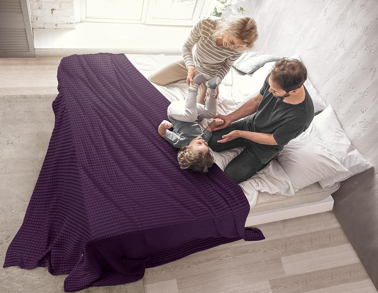image:imageUtopia Bedding 100 Baumwolle Waffeldecke Kuschedecke 300 GSM Anthrazitgrau 274 x 228 cm weiche leichte atmungsaktive tagesdecke Sofa amp Couch berwurf fr alle JahreszeitenPflaume