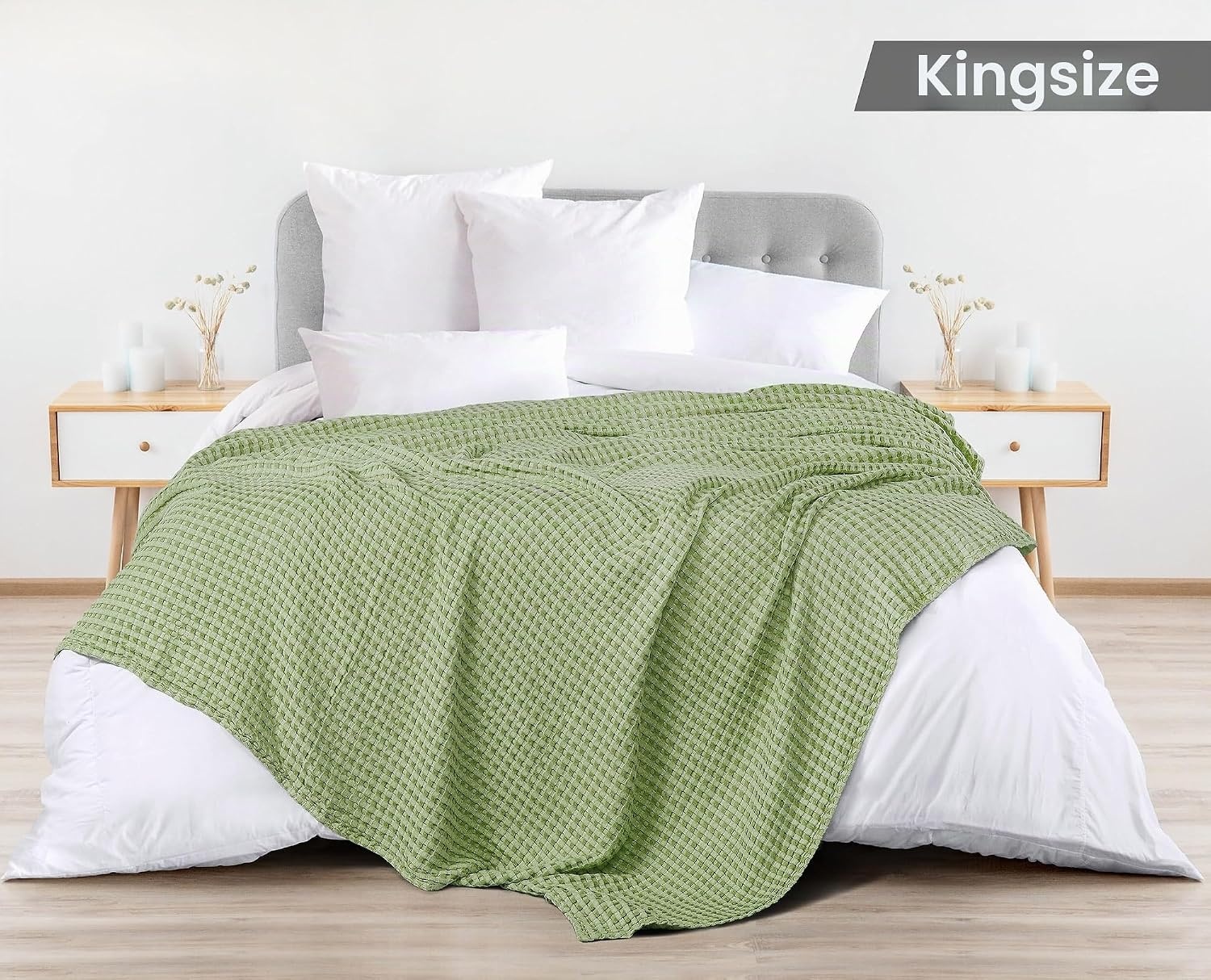 image:imageUtopia Bedding 100 Baumwolle Waffeldecke Kuschedecke 300 GSM Anthrazitgrau 274 x 228 cm weiche leichte atmungsaktive tagesdecke Sofa amp Couch berwurf fr alle JahreszeitenSalbeigrn