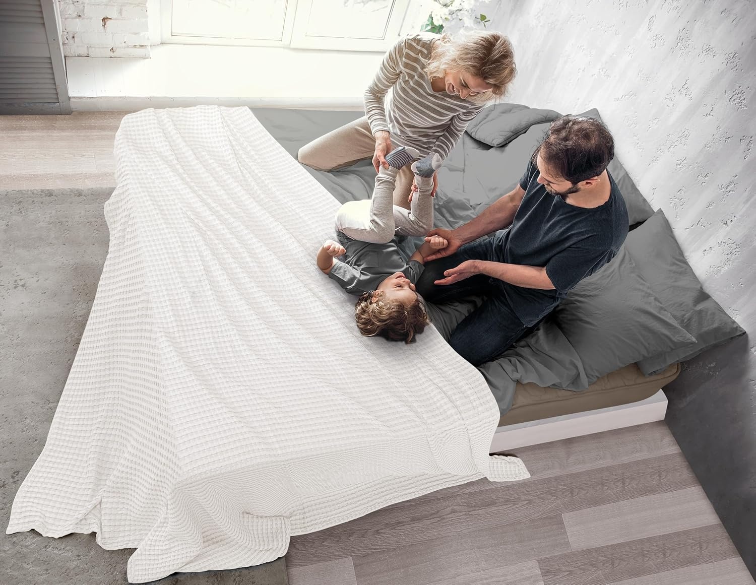 image:imageUtopia Bedding 100 Baumwolle Waffeldecke Kuschedecke 300 GSM Anthrazitgrau 274 x 228 cm weiche leichte atmungsaktive tagesdecke Sofa amp Couch berwurf fr alle JahreszeitenWei