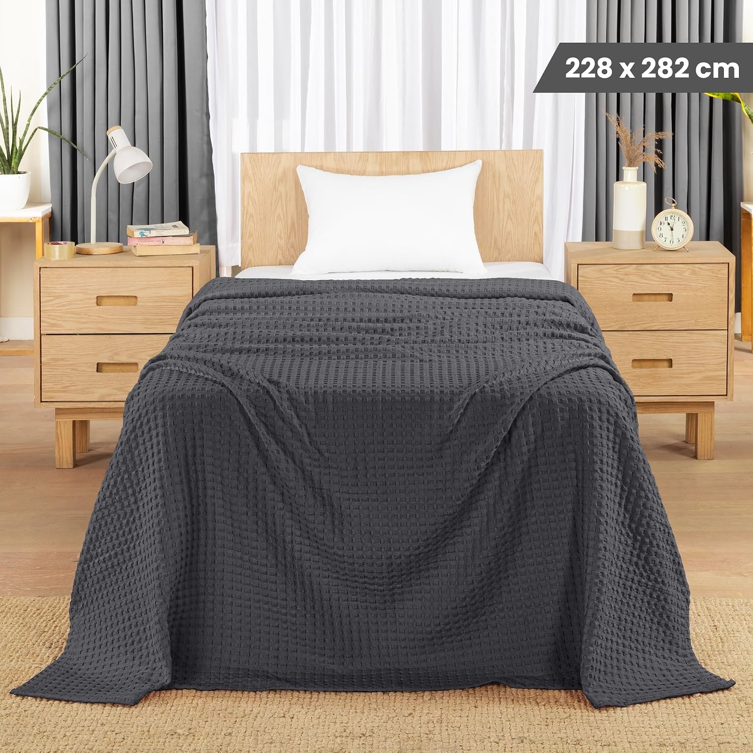 image:imageUtopia Bedding 100 Baumwolle Waffeldecke Kuschedecke 300 GSM Anthrazitgrau 274 x 228 cm weiche leichte atmungsaktive tagesdecke Sofa amp Couch berwurf fr alle JahreszeitenAnthrazit