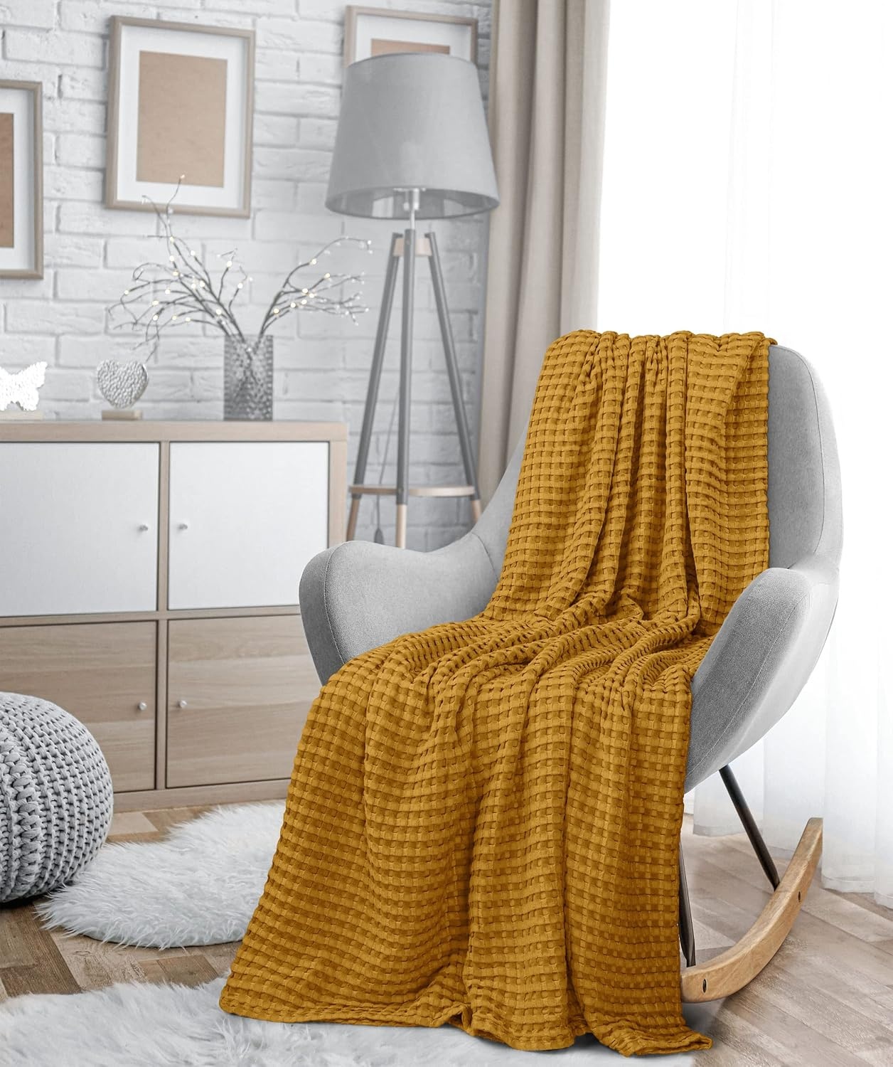 image:imageUtopia Bedding 100 Baumwolle Waffeldecke Kuschedecke 300 GSM Anthrazitgrau 274 x 228 cm weiche leichte atmungsaktive tagesdecke Sofa amp Couch berwurf fr alle JahreszeitenSenf