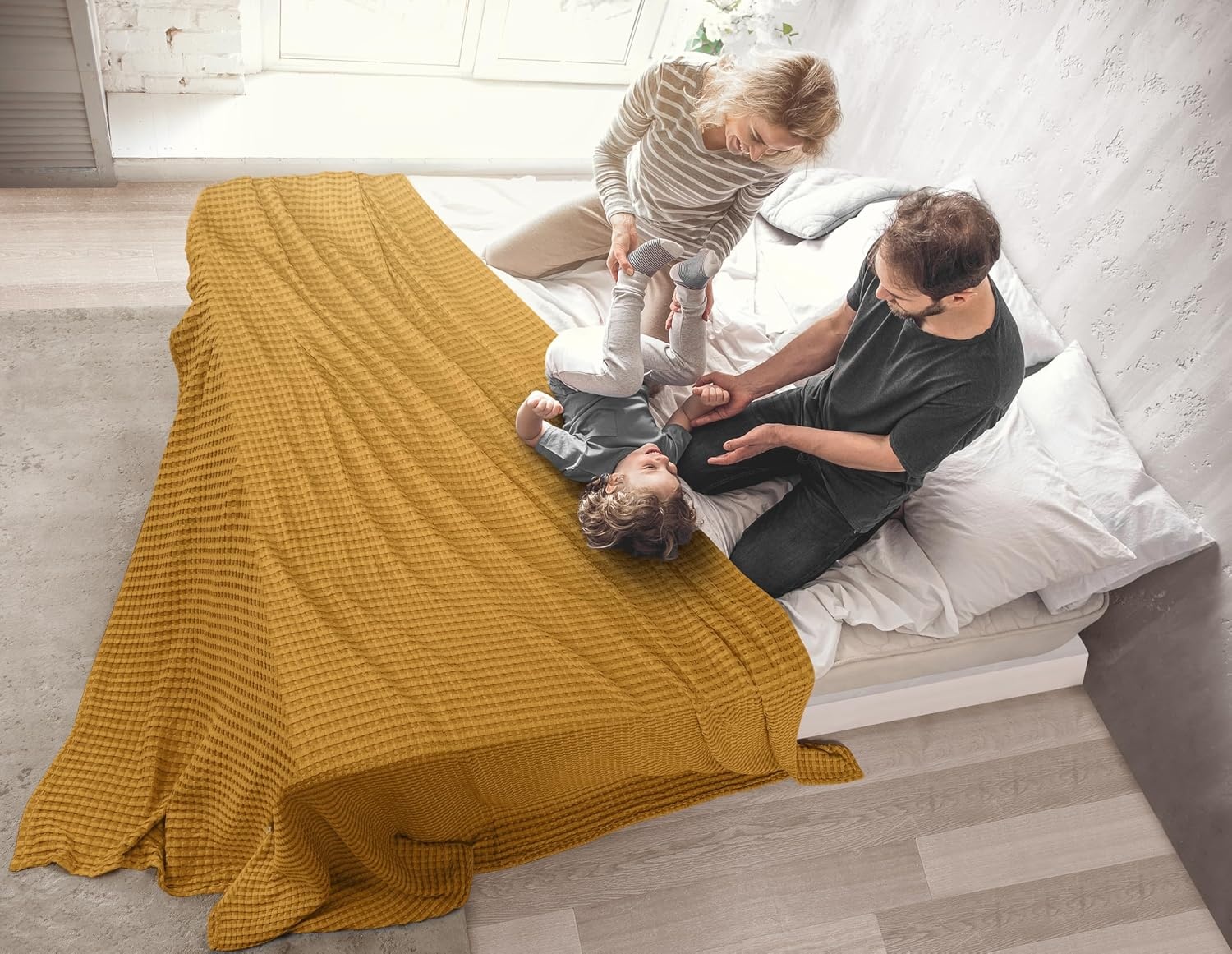 image:imageUtopia Bedding 100 Baumwolle Waffeldecke Kuschedecke 300 GSM Anthrazitgrau 274 x 228 cm weiche leichte atmungsaktive tagesdecke Sofa amp Couch berwurf fr alle JahreszeitenSenf