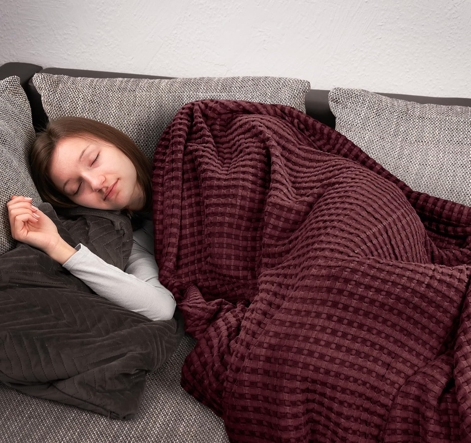 image:imageUtopia Bedding 100 Baumwolle Waffeldecke Kuschedecke 300 GSM Anthrazitgrau 274 x 228 cm weiche leichte atmungsaktive tagesdecke Sofa amp Couch berwurf fr alle JahreszeitenBurgund