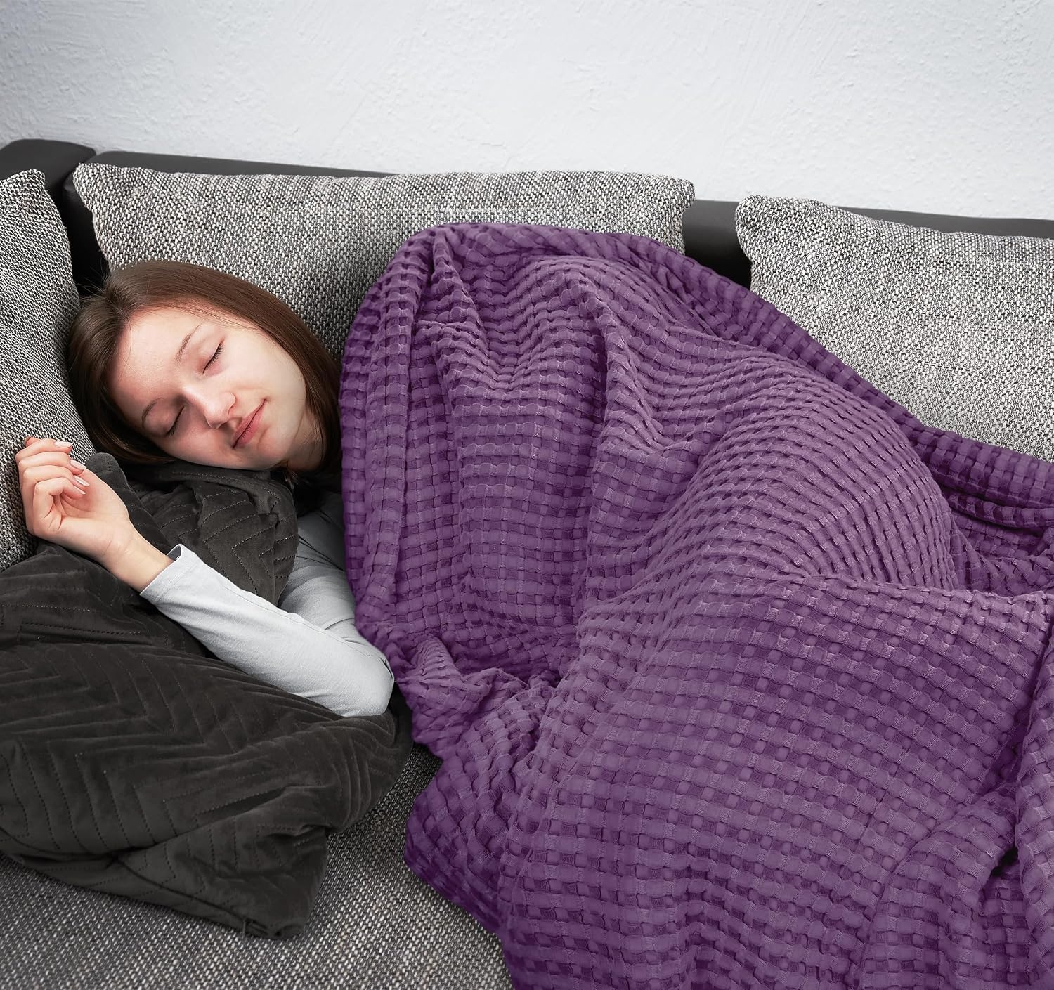 image:imageUtopia Bedding 100 Baumwolle Waffeldecke Kuschedecke 300 GSM Anthrazitgrau 274 x 228 cm weiche leichte atmungsaktive tagesdecke Sofa amp Couch berwurf fr alle JahreszeitenPflaume