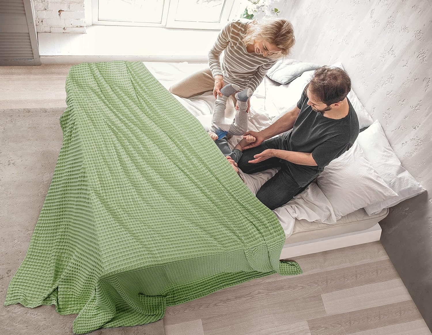 image:imageUtopia Bedding 100 Baumwolle Waffeldecke Kuschedecke 300 GSM Anthrazitgrau 274 x 228 cm weiche leichte atmungsaktive tagesdecke Sofa amp Couch berwurf fr alle JahreszeitenSalbeigrn