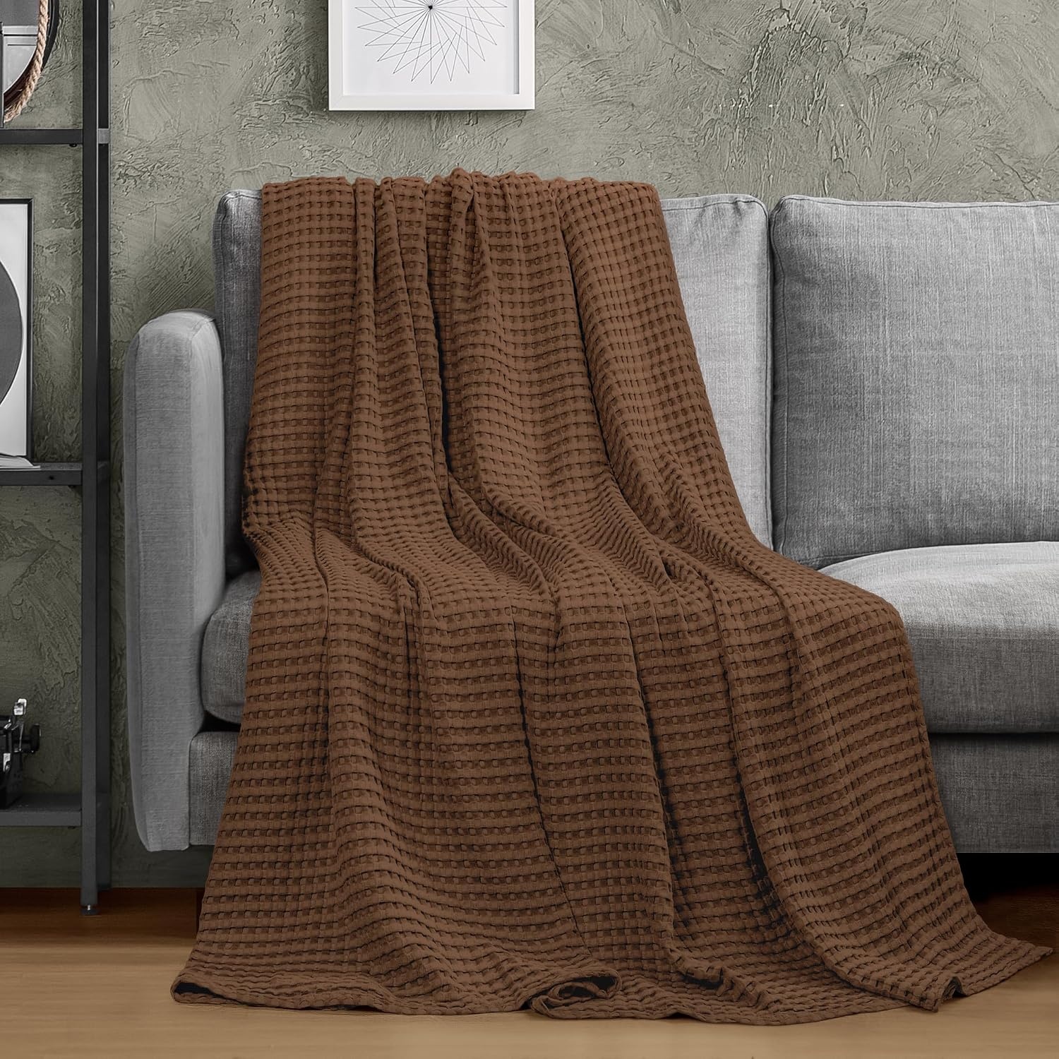 image:imageUtopia Bedding 100 Baumwolle Waffeldecke Kuschedecke 300 GSM Anthrazitgrau 274 x 228 cm weiche leichte atmungsaktive tagesdecke Sofa amp Couch berwurf fr alle JahreszeitenBraun