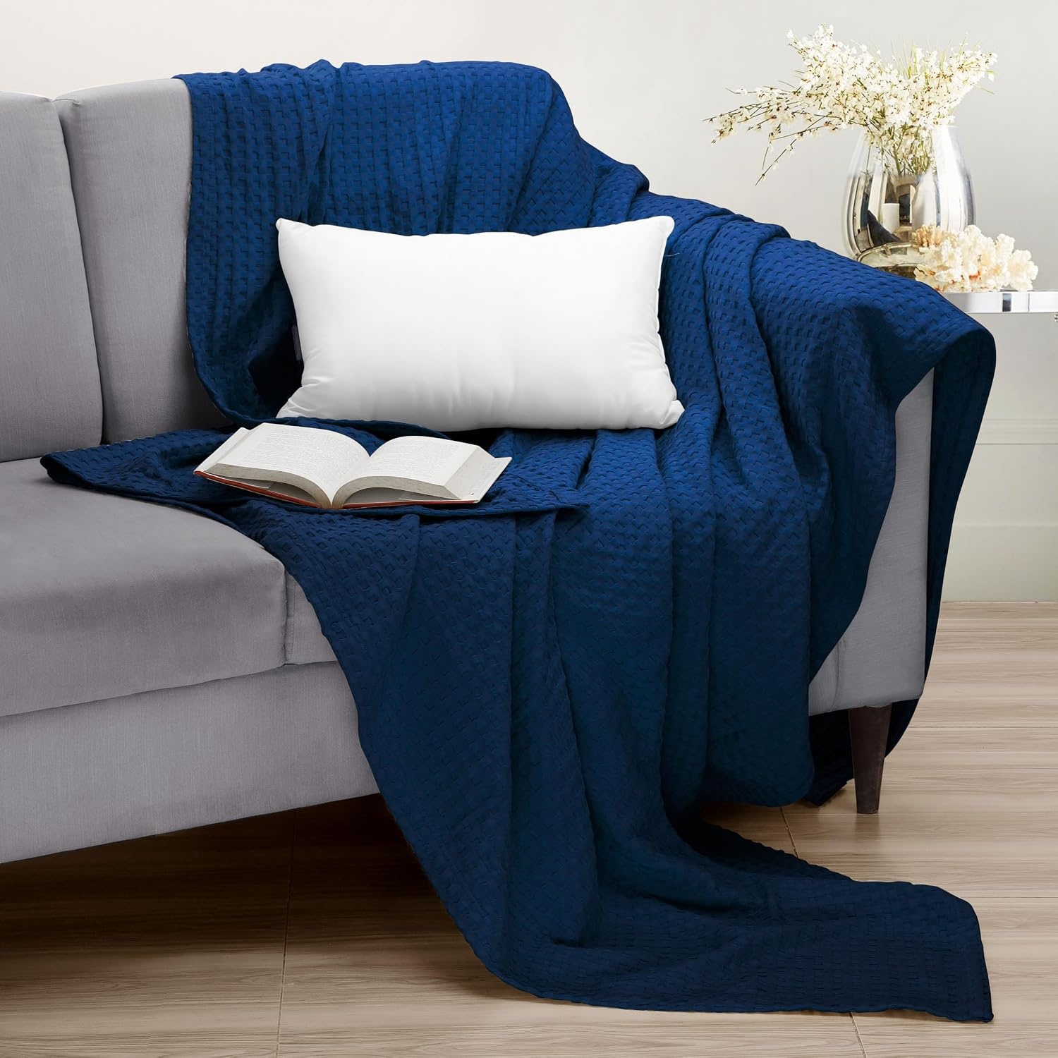 image:imageUtopia Bedding 100 Baumwolle Waffeldecke Kuschedecke 300 GSM Anthrazitgrau 274 x 228 cm weiche leichte atmungsaktive tagesdecke Sofa amp Couch berwurf fr alle JahreszeitenMarine