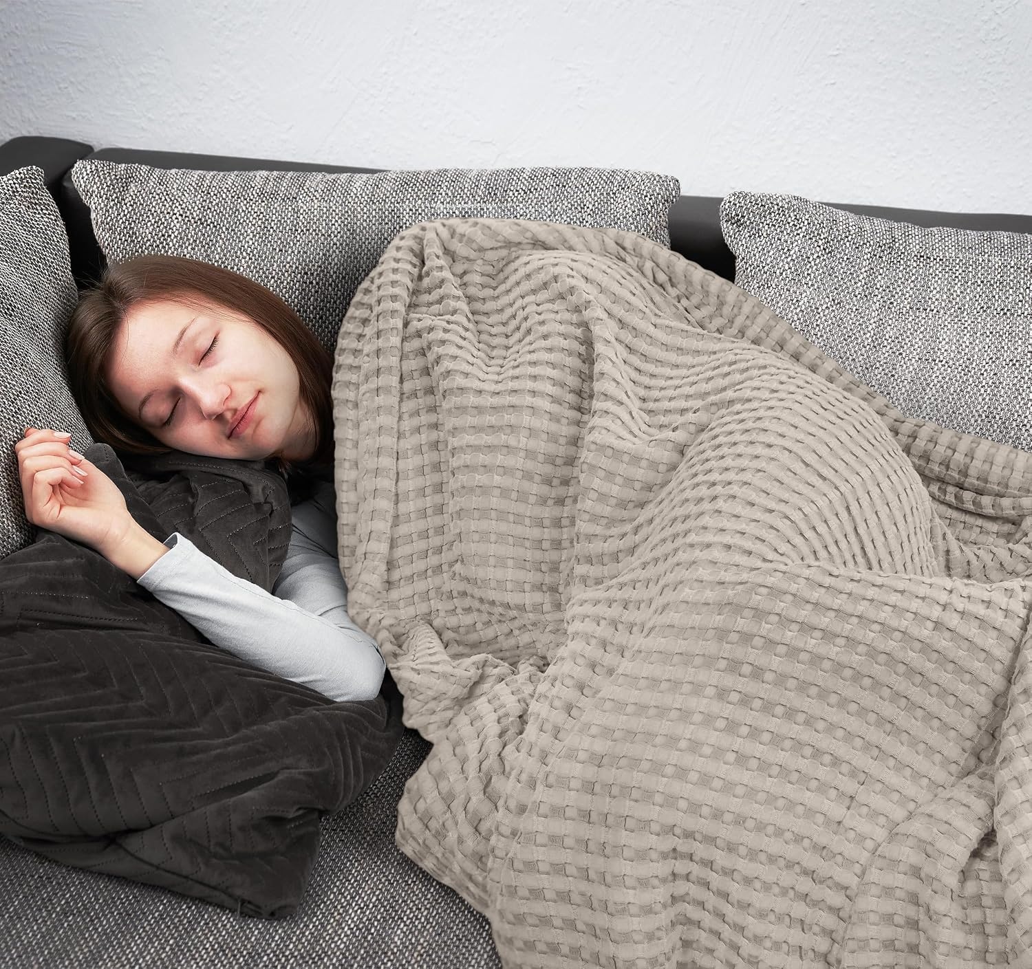 image:imageUtopia Bedding 100 Baumwolle Waffeldecke Kuschedecke 300 GSM Anthrazitgrau 274 x 228 cm weiche leichte atmungsaktive tagesdecke Sofa amp Couch berwurf fr alle JahreszeitenKhaki