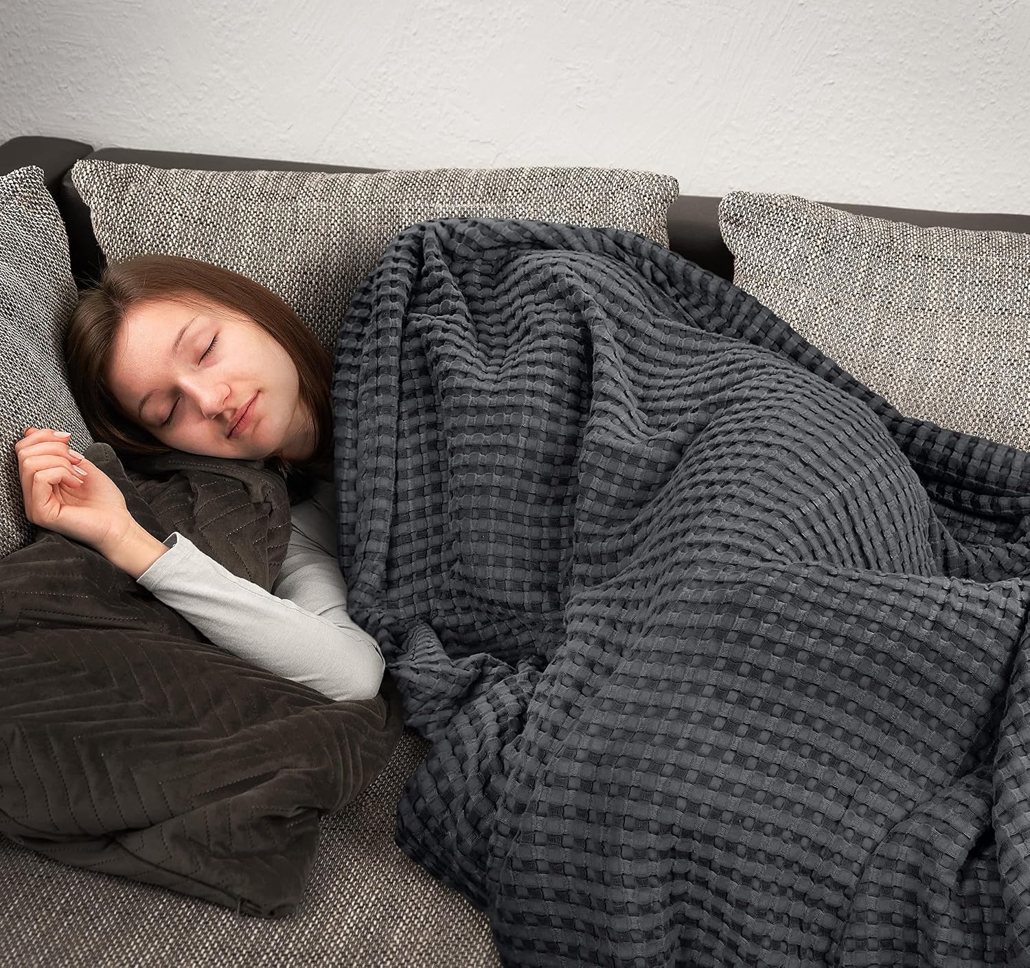 image:imageUtopia Bedding 100 Baumwolle Waffeldecke Kuschedecke 300 GSM Anthrazitgrau 274 x 228 cm weiche leichte atmungsaktive tagesdecke Sofa amp Couch berwurf fr alle JahreszeitenAnthrazitgrau
