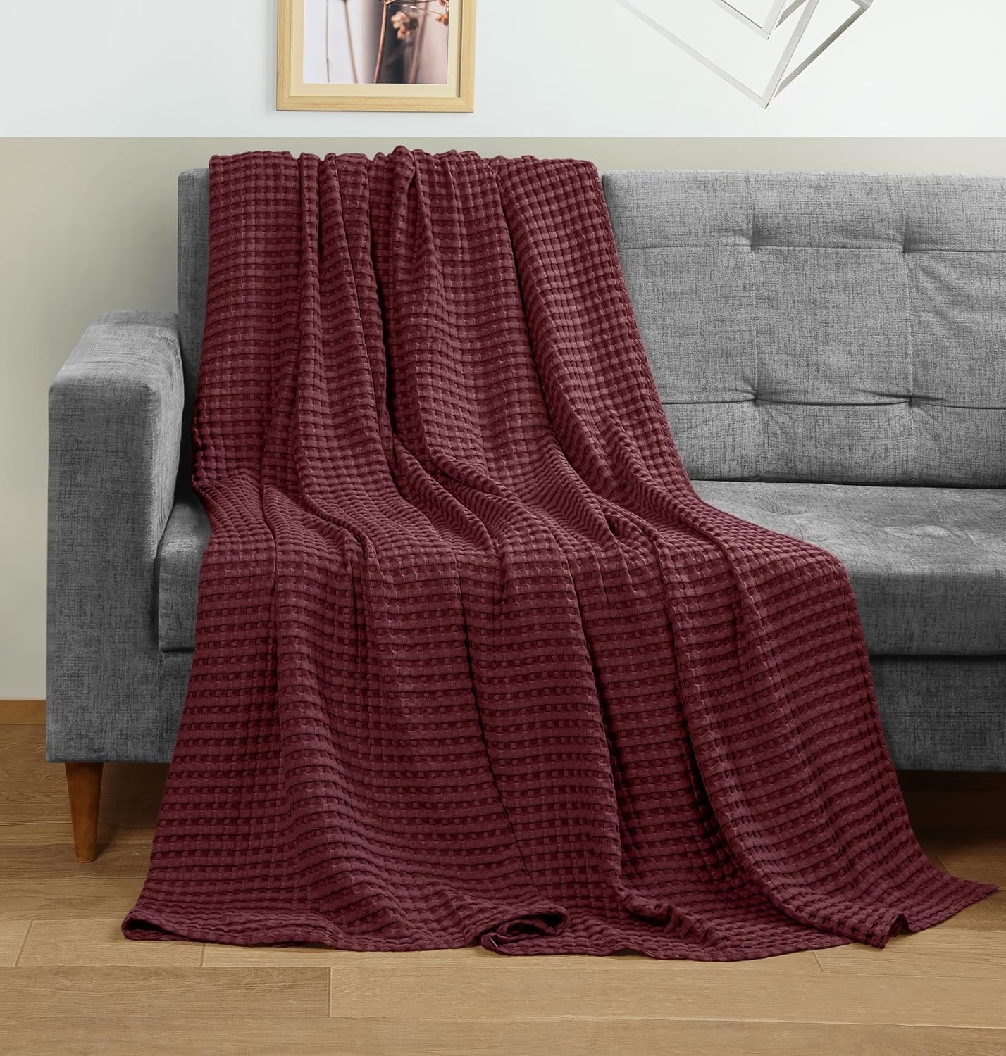 image:imageUtopia Bedding 100 Baumwolle Waffeldecke Kuschedecke 300 GSM Anthrazitgrau 274 x 228 cm weiche leichte atmungsaktive tagesdecke Sofa amp Couch berwurf fr alle JahreszeitenBordeaux