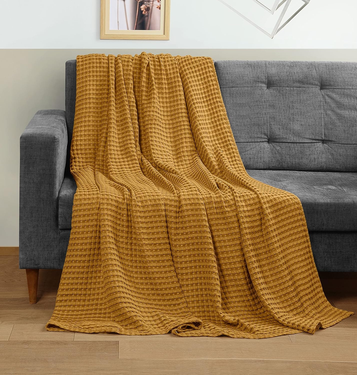 image:imageUtopia Bedding 100 Baumwolle Waffeldecke Kuschedecke 300 GSM Anthrazitgrau 274 x 228 cm weiche leichte atmungsaktive tagesdecke Sofa amp Couch berwurf fr alle JahreszeitenSenf