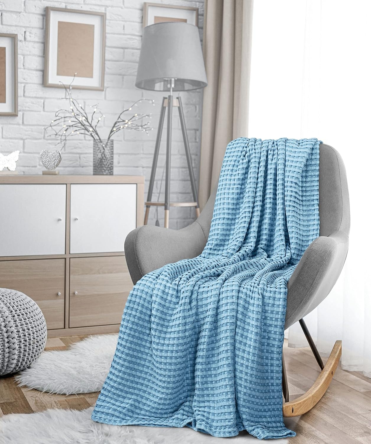 image:imageUtopia Bedding 100 Baumwolle Waffeldecke Kuschedecke 300 GSM Anthrazitgrau 274 x 228 cm weiche leichte atmungsaktive tagesdecke Sofa amp Couch berwurf fr alle JahreszeitenHimmelblau
