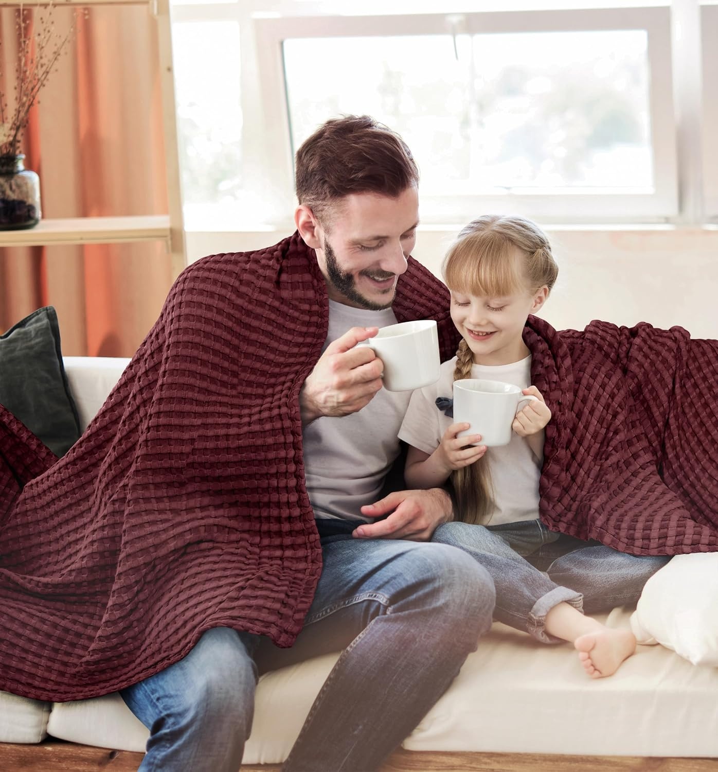 image:imageUtopia Bedding 100 Baumwolle Waffeldecke Kuschedecke 300 GSM Anthrazitgrau 274 x 228 cm weiche leichte atmungsaktive tagesdecke Sofa amp Couch berwurf fr alle JahreszeitenBurgund