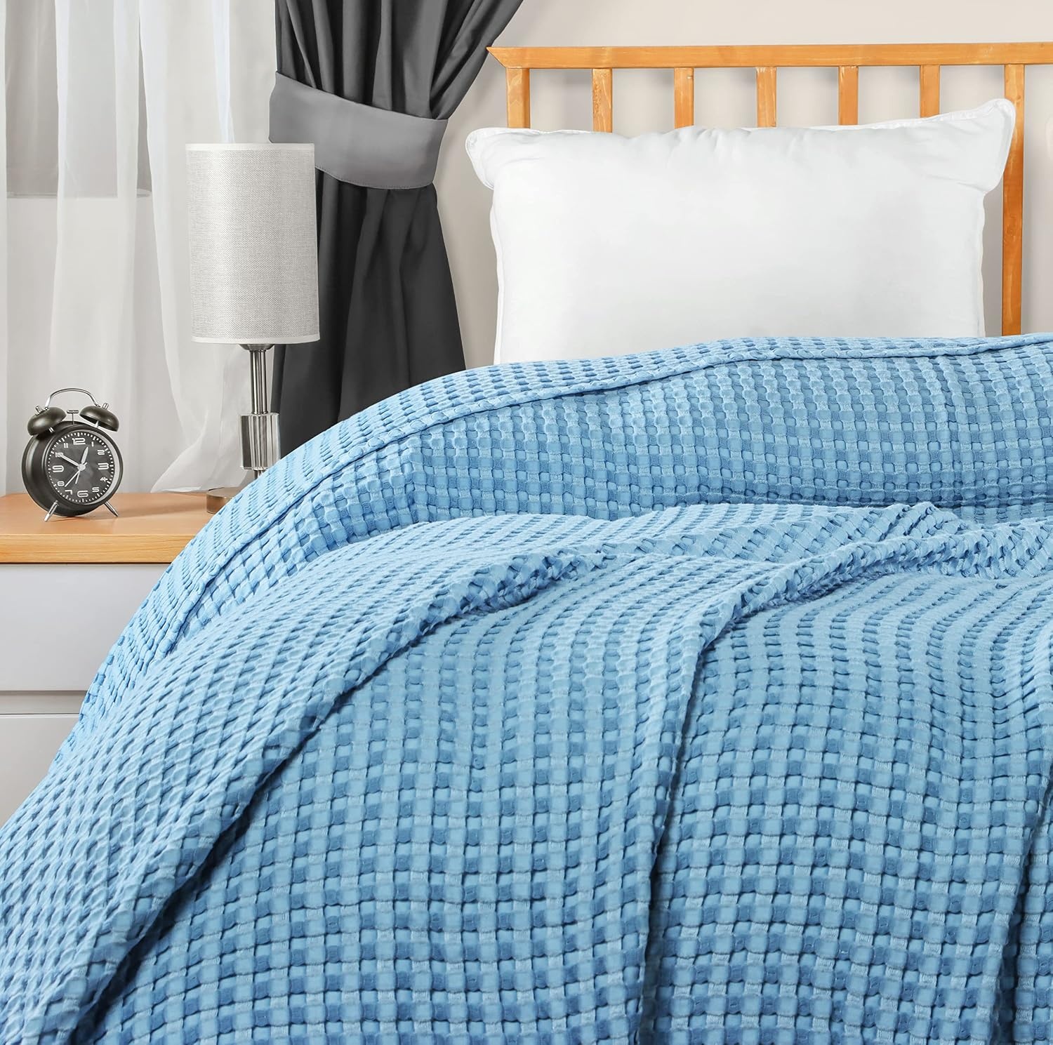 image:imageUtopia Bedding 100 Baumwolle Waffeldecke Kuschedecke 300 GSM Anthrazitgrau 274 x 228 cm weiche leichte atmungsaktive tagesdecke Sofa amp Couch berwurf fr alle JahreszeitenHimmelblau