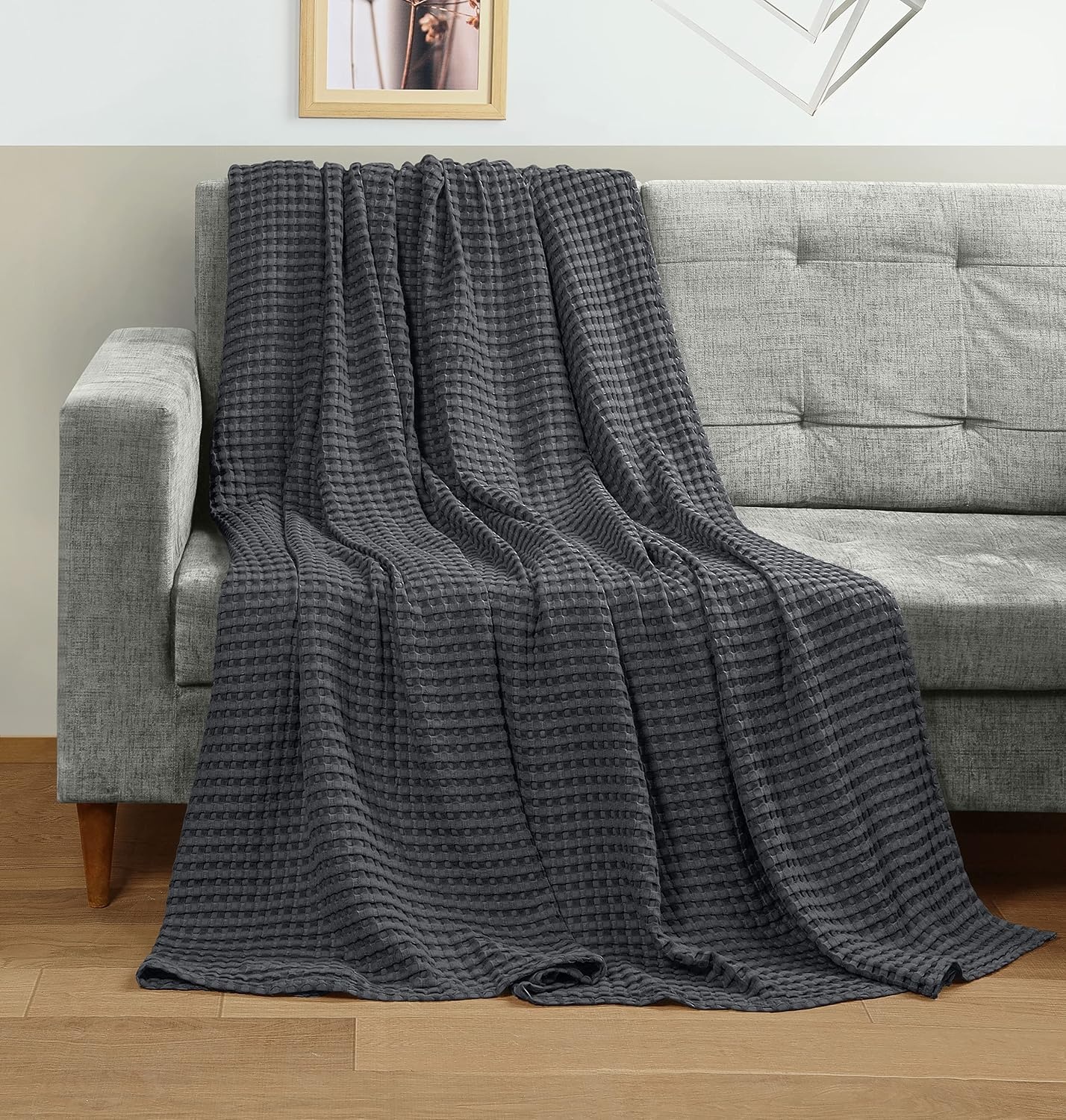 image:imageUtopia Bedding 100 Baumwolle Waffeldecke Kuschedecke 300 GSM Anthrazitgrau 274 x 228 cm weiche leichte atmungsaktive tagesdecke Sofa amp Couch berwurf fr alle JahreszeitenAnthrazit