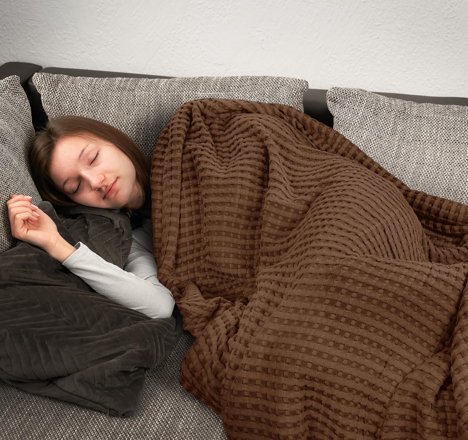image:imageUtopia Bedding 100 Baumwolle Waffeldecke Kuschedecke 300 GSM Anthrazitgrau 274 x 228 cm weiche leichte atmungsaktive tagesdecke Sofa amp Couch berwurf fr alle JahreszeitenBraun