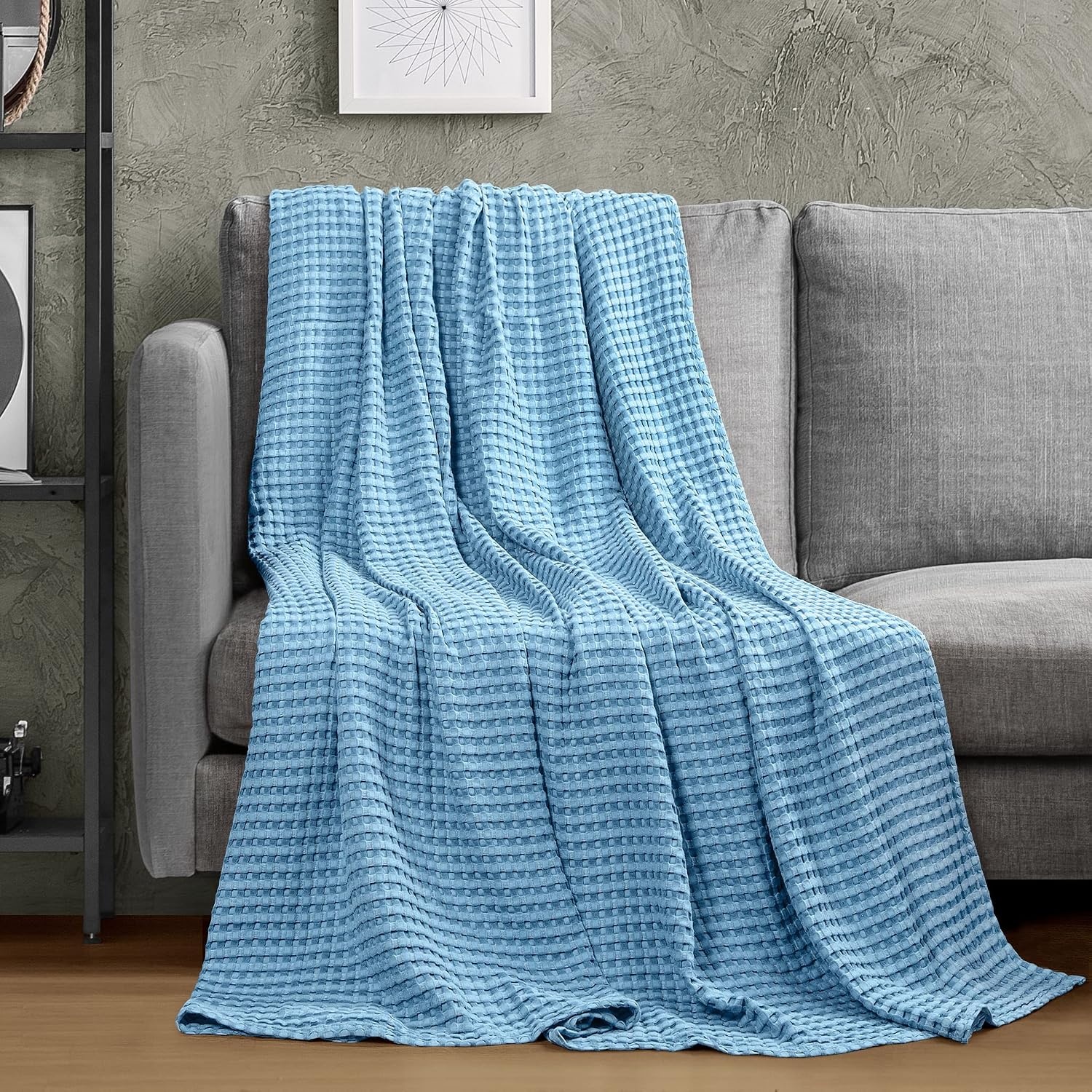 image:imageUtopia Bedding 100 Baumwolle Waffeldecke Kuschedecke 300 GSM Anthrazitgrau 274 x 228 cm weiche leichte atmungsaktive tagesdecke Sofa amp Couch berwurf fr alle JahreszeitenHimmelblau