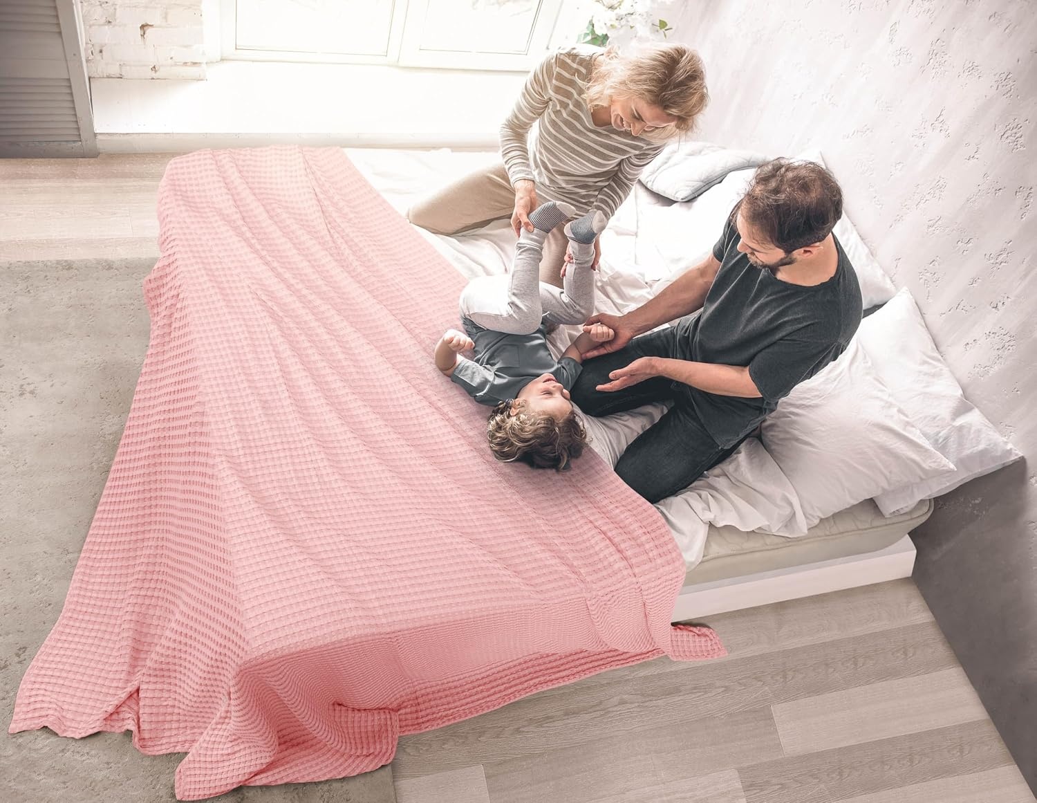image:imageUtopia Bedding 100 Baumwolle Waffeldecke Kuschedecke 300 GSM Anthrazitgrau 274 x 228 cm weiche leichte atmungsaktive tagesdecke Sofa amp Couch berwurf fr alle JahreszeitenRosa