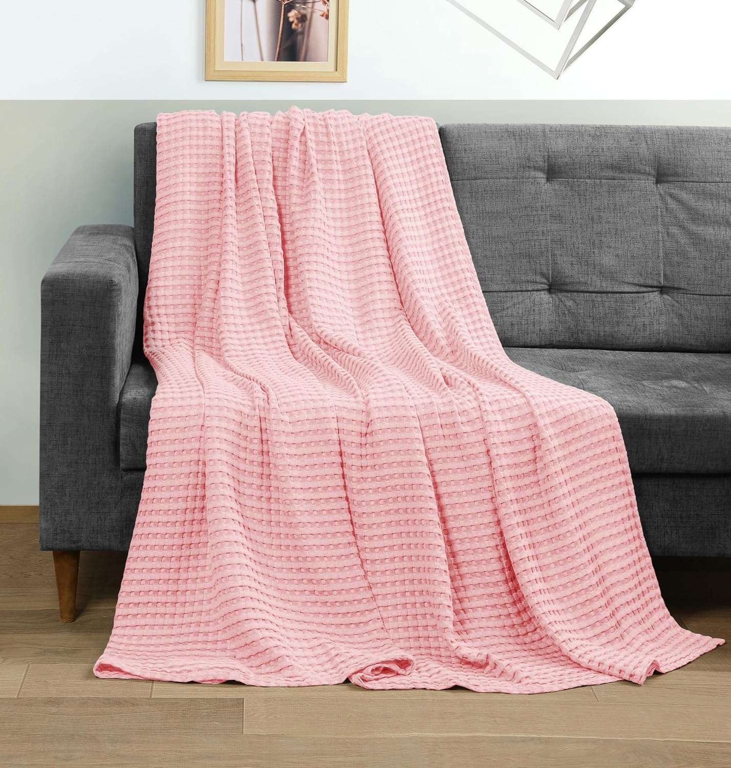 image:imageUtopia Bedding 100 Baumwolle Waffeldecke Kuschedecke 300 GSM Anthrazitgrau 274 x 228 cm weiche leichte atmungsaktive tagesdecke Sofa amp Couch berwurf fr alle JahreszeitenRosa