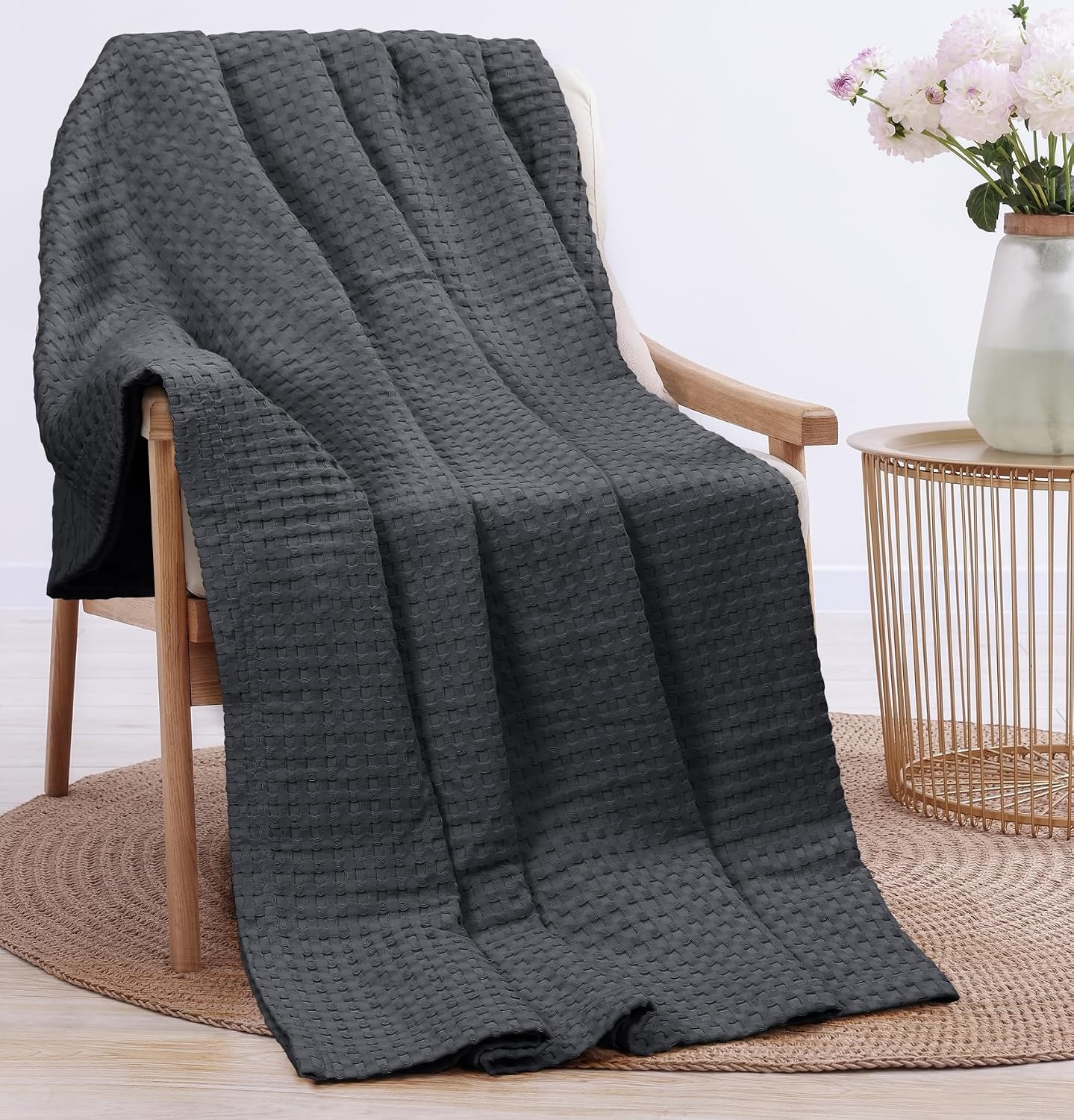 image:imageUtopia Bedding 100 Baumwolle Waffeldecke Kuschedecke 300 GSM Anthrazitgrau 274 x 228 cm weiche leichte atmungsaktive tagesdecke Sofa amp Couch berwurf fr alle JahreszeitenAnthrazitgrau