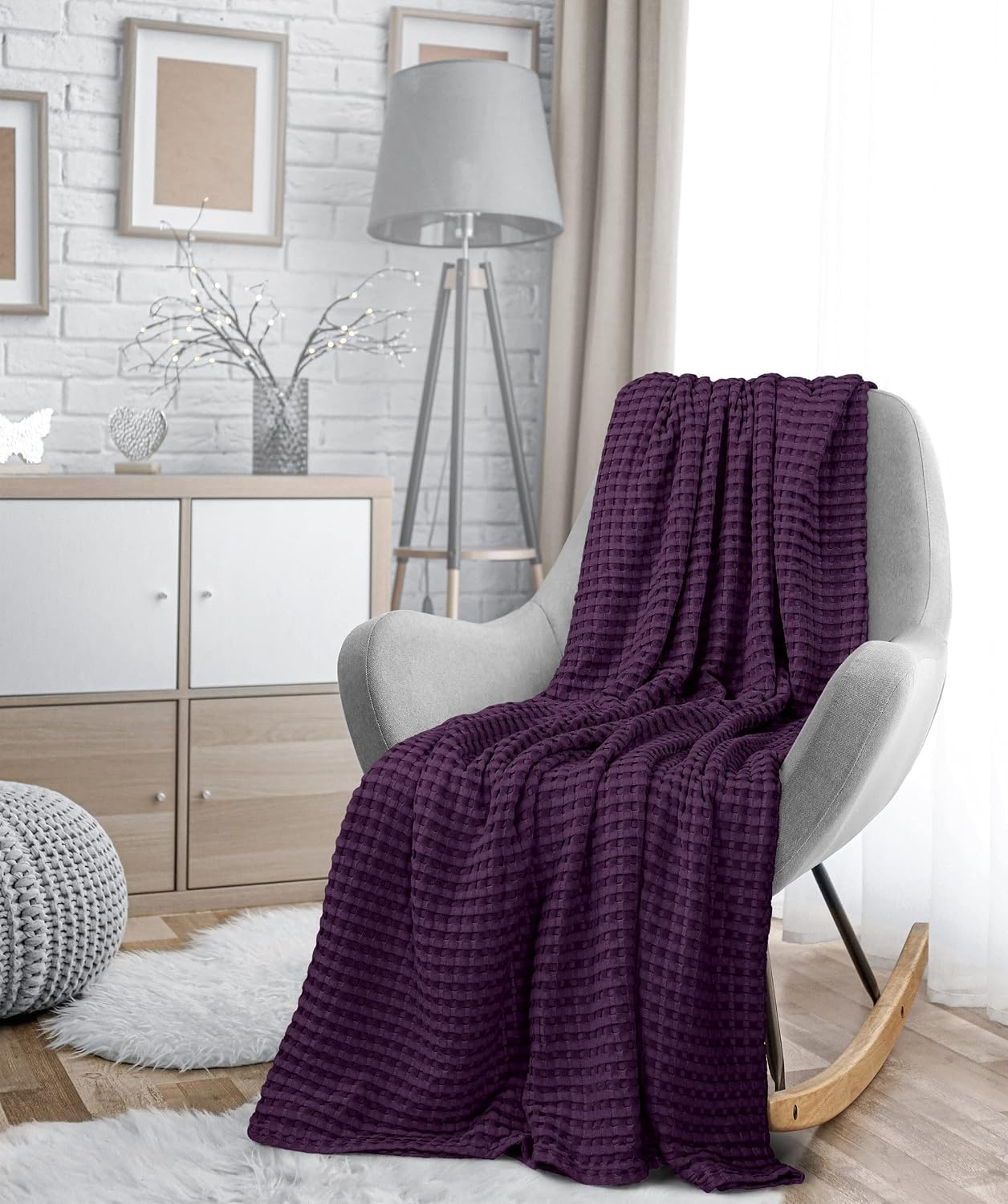 image:imageUtopia Bedding 100 Baumwolle Waffeldecke Kuschedecke 300 GSM Anthrazitgrau 274 x 228 cm weiche leichte atmungsaktive tagesdecke Sofa amp Couch berwurf fr alle JahreszeitenPflaume