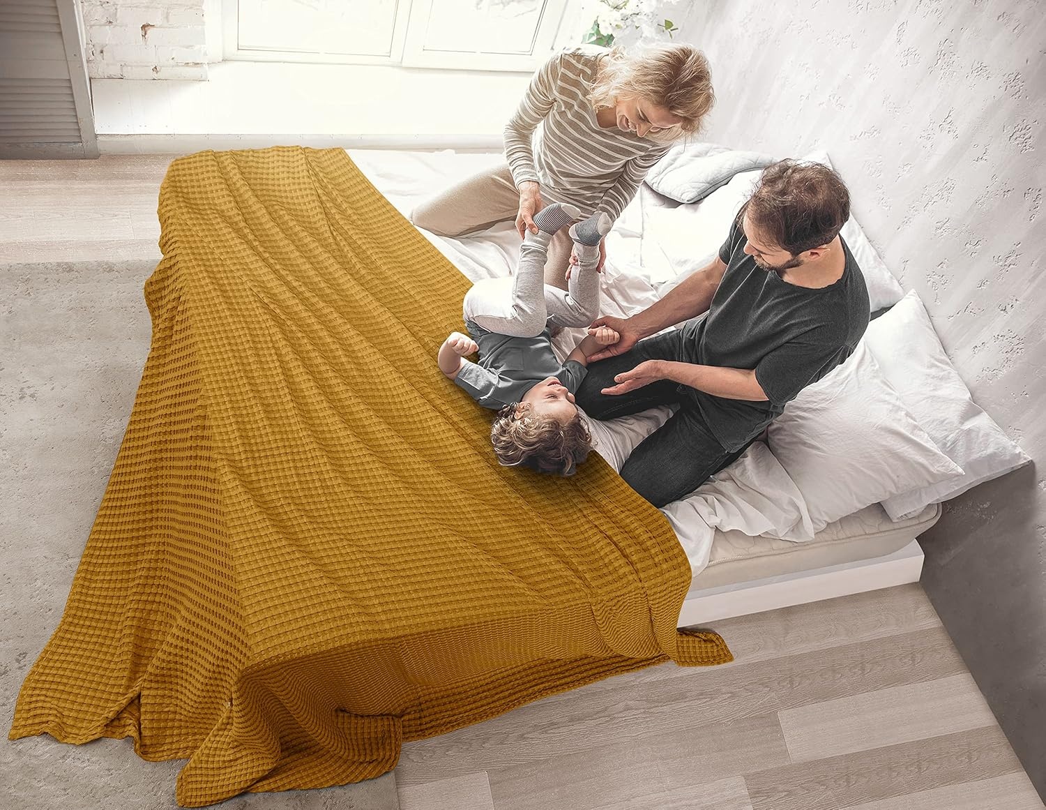 image:imageUtopia Bedding 100 Baumwolle Waffeldecke Kuschedecke 300 GSM Anthrazitgrau 274 x 228 cm weiche leichte atmungsaktive tagesdecke Sofa amp Couch berwurf fr alle JahreszeitenSenf