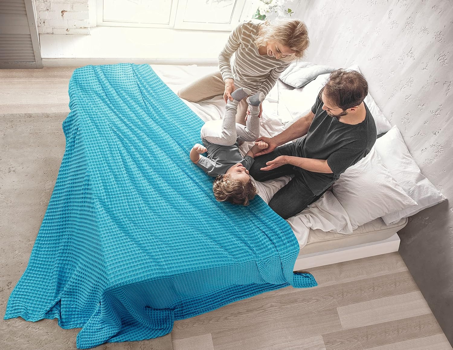 image:imageUtopia Bedding 100 Baumwolle Waffeldecke Kuschedecke 300 GSM Anthrazitgrau 274 x 228 cm weiche leichte atmungsaktive tagesdecke Sofa amp Couch berwurf fr alle JahreszeitenBlaugrn