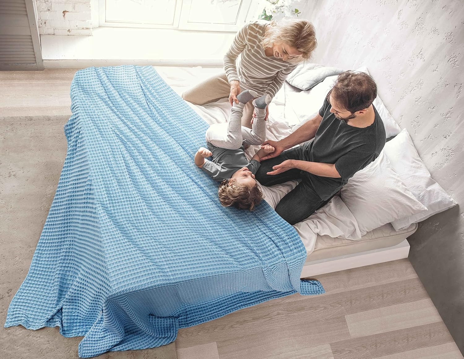 image:imageUtopia Bedding 100 Baumwolle Waffeldecke Kuschedecke 300 GSM Anthrazitgrau 274 x 228 cm weiche leichte atmungsaktive tagesdecke Sofa amp Couch berwurf fr alle JahreszeitenHimmelblau