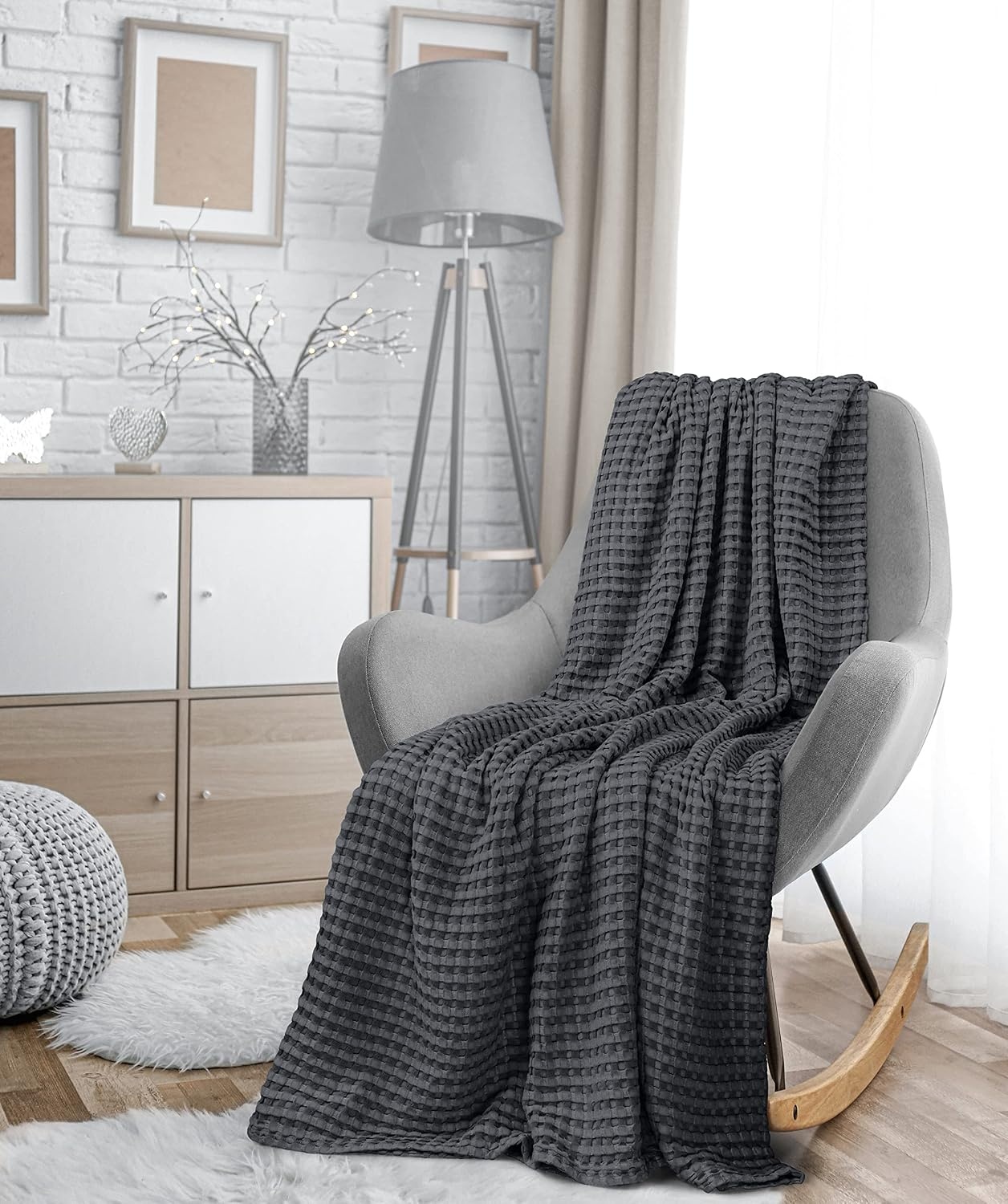 image:imageUtopia Bedding 100 Baumwolle Waffeldecke Kuschedecke 300 GSM Anthrazitgrau 274 x 228 cm weiche leichte atmungsaktive tagesdecke Sofa amp Couch berwurf fr alle JahreszeitenAnthrazitgrau