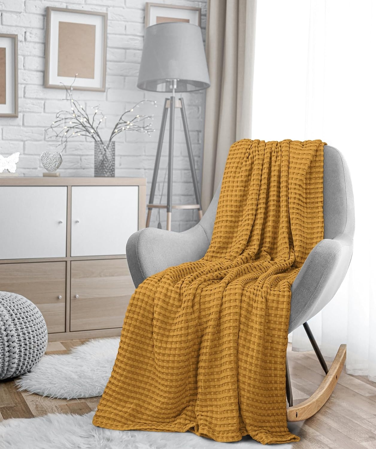 image:imageUtopia Bedding 100 Baumwolle Waffeldecke Kuschedecke 300 GSM Anthrazitgrau 274 x 228 cm weiche leichte atmungsaktive tagesdecke Sofa amp Couch berwurf fr alle JahreszeitenSenf