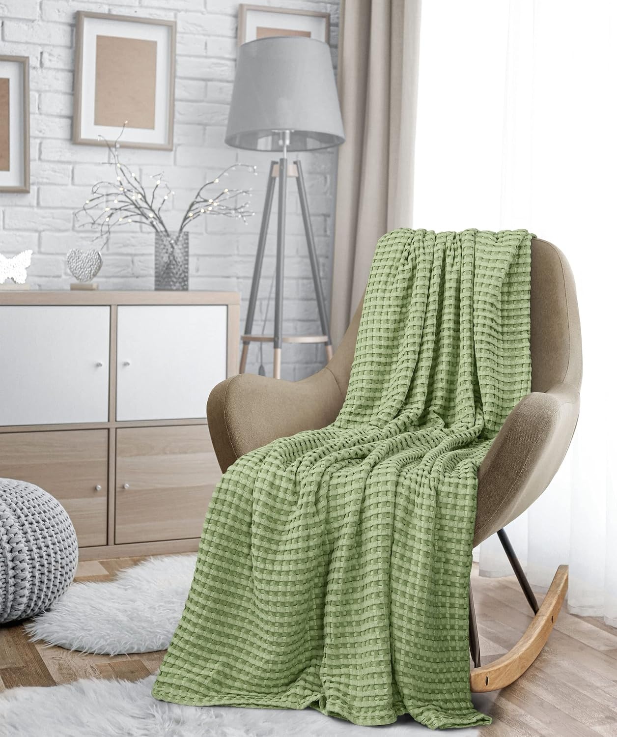 image:imageUtopia Bedding 100 Baumwolle Waffeldecke Kuschedecke 300 GSM Anthrazitgrau 274 x 228 cm weiche leichte atmungsaktive tagesdecke Sofa amp Couch berwurf fr alle JahreszeitenSalbeigrn