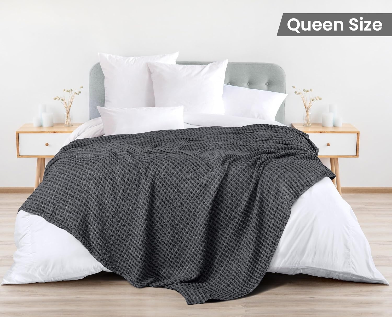 image:imageUtopia Bedding 100 Baumwolle Waffeldecke Kuschedecke 300 GSM Anthrazitgrau 274 x 228 cm weiche leichte atmungsaktive tagesdecke Sofa amp Couch berwurf fr alle JahreszeitenAnthrazit